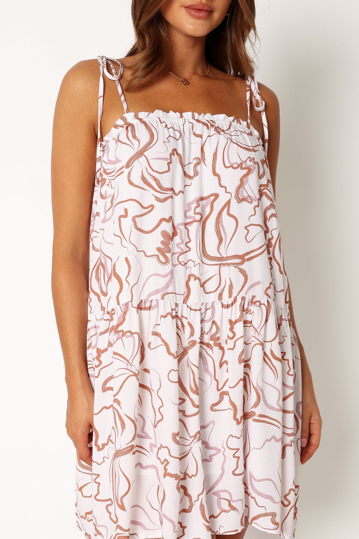 Solaris Mini Dress in Tan White – view 7 of 10