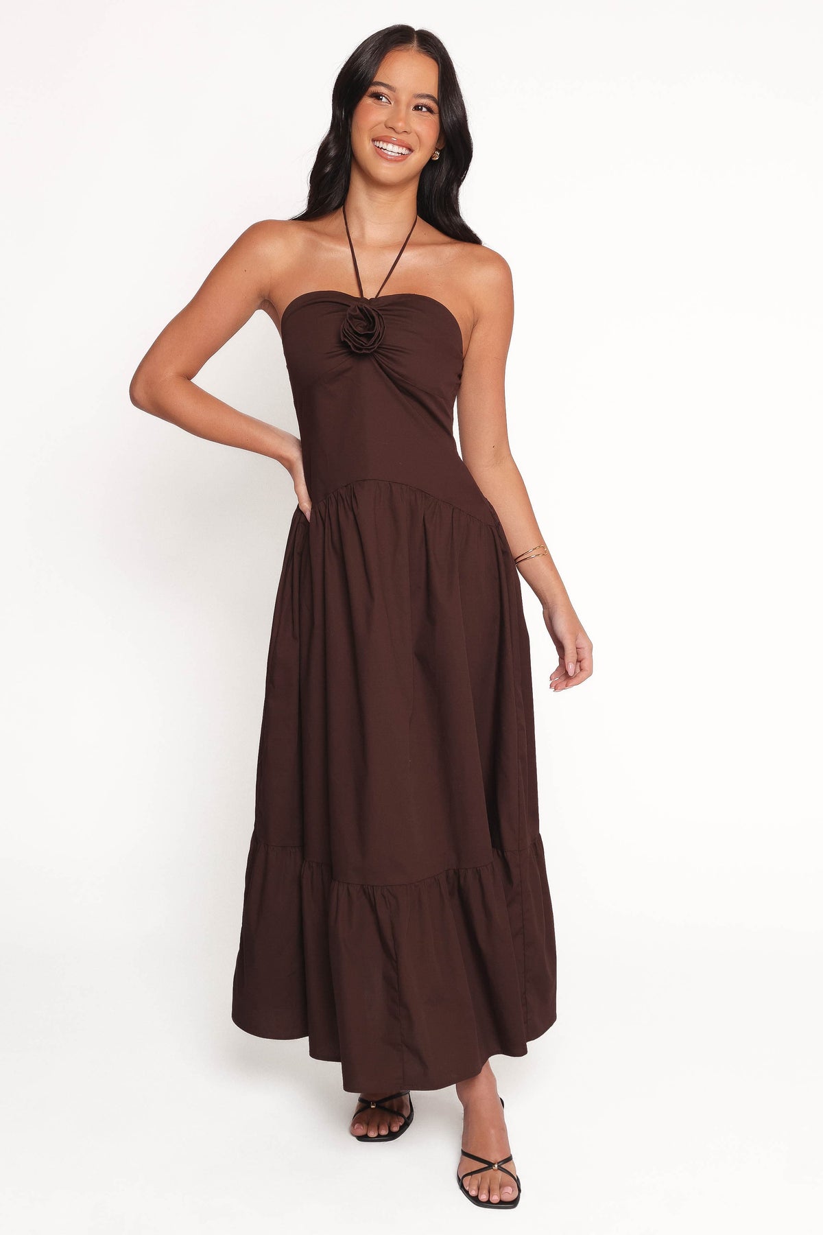 Soleila Halter Maxi Dress in Chocolate – view 2 of 8