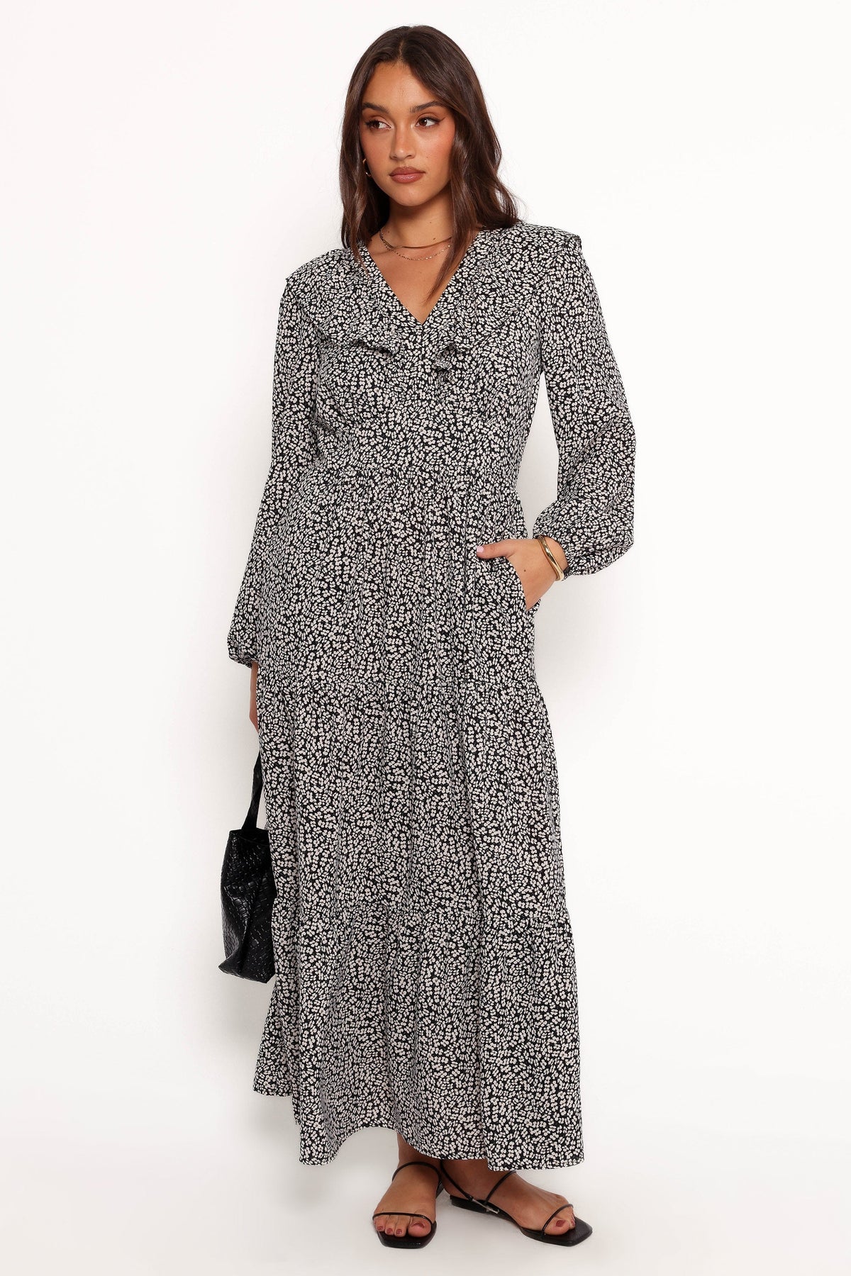 Sophie Long Sleeve Maxi Dress in Black/Ivory – view 3 of 9