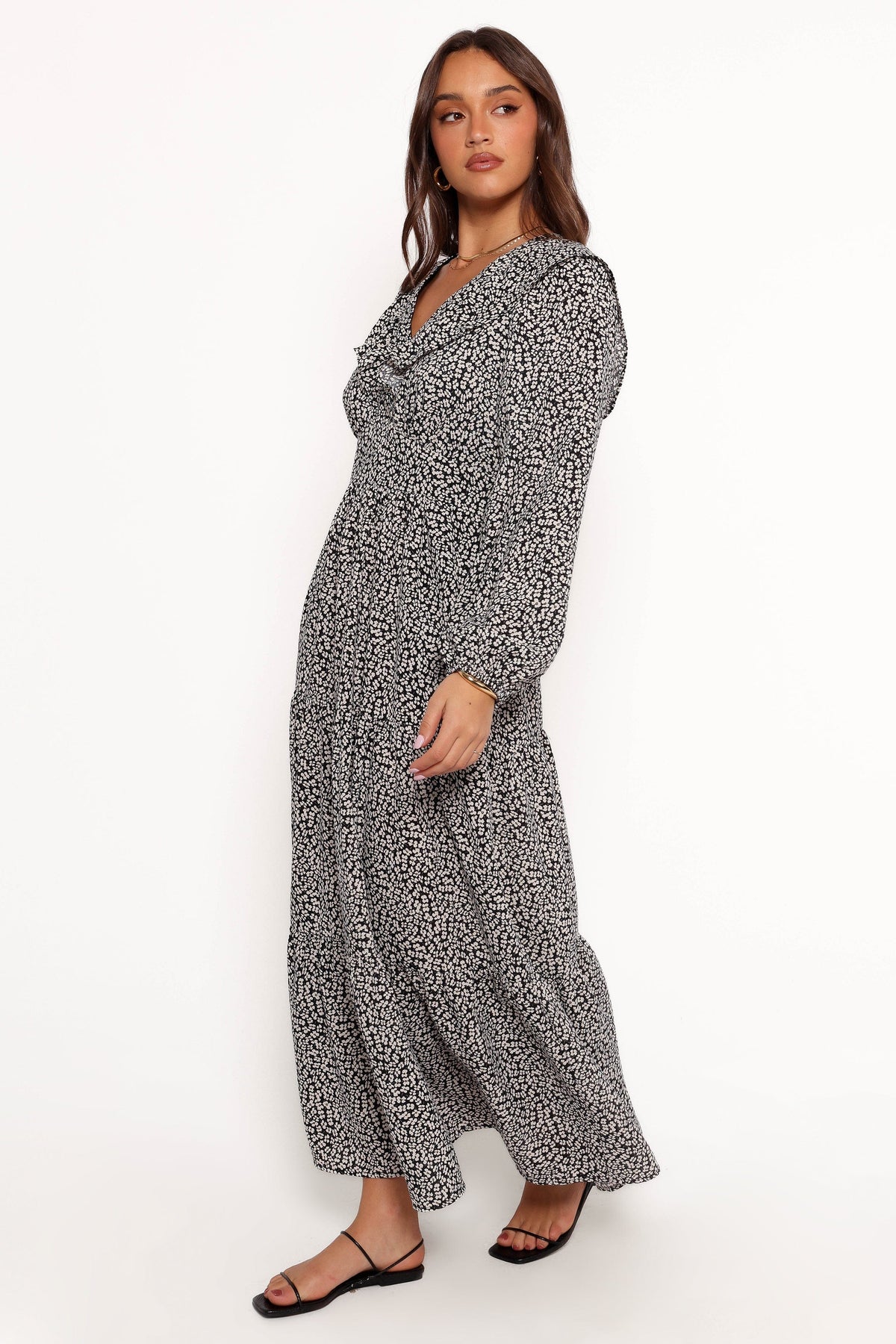 Sophie Long Sleeve Maxi Dress in Black/Ivory – view 5 of 9