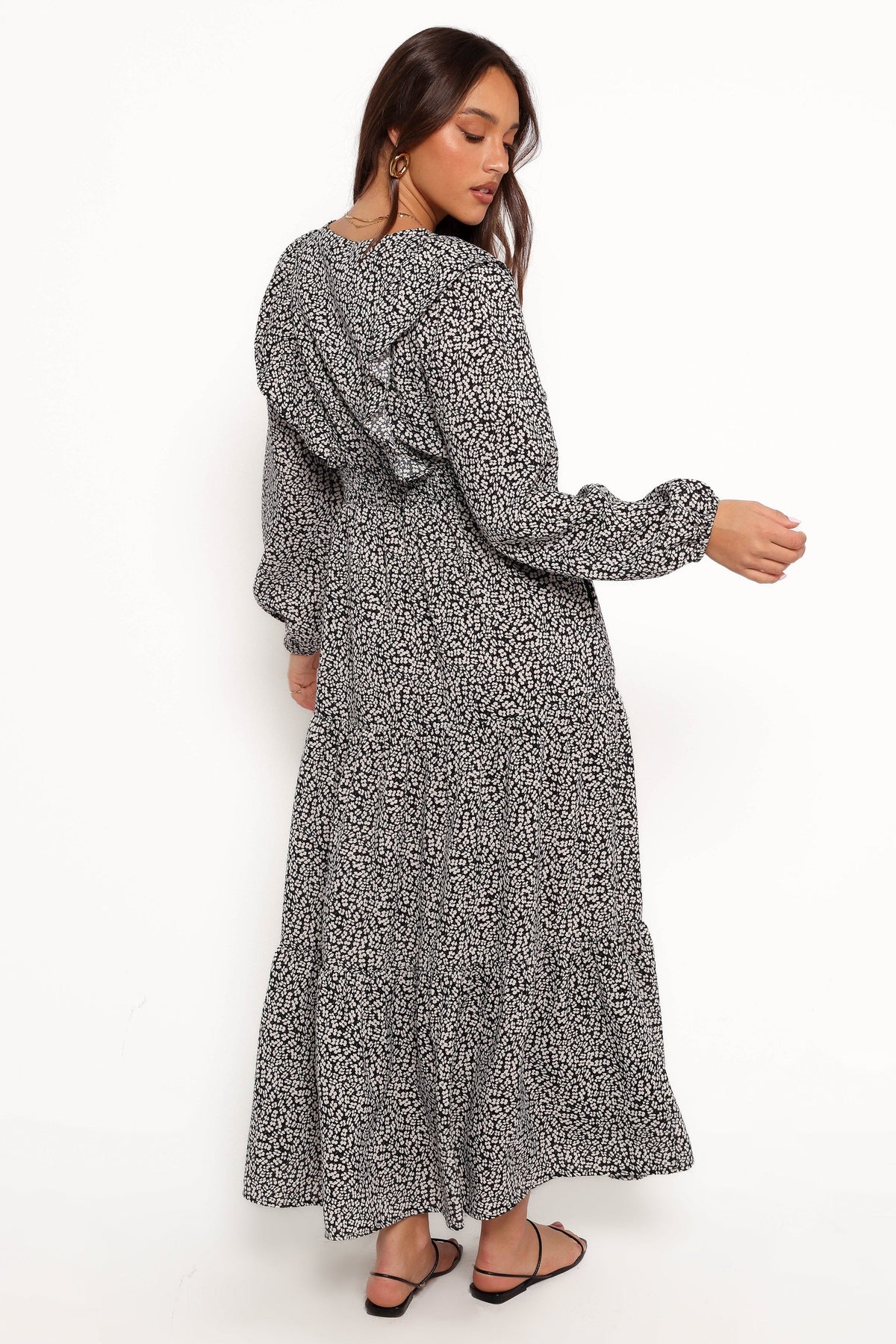 Sophie Long Sleeve Maxi Dress in Black/Ivory – view 6 of 9