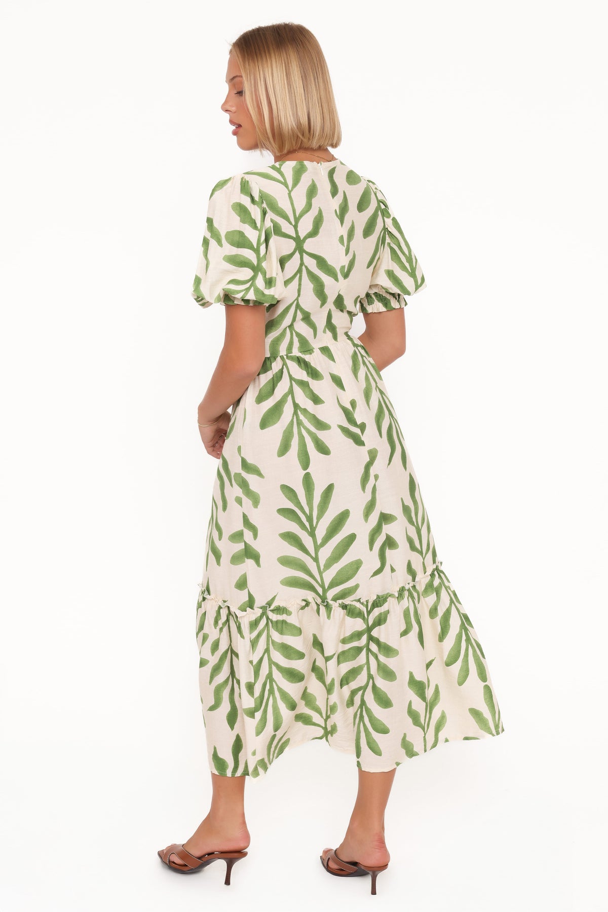 Steele Puff Sleeve Midi Dress in Green Palm – view 4 of 6