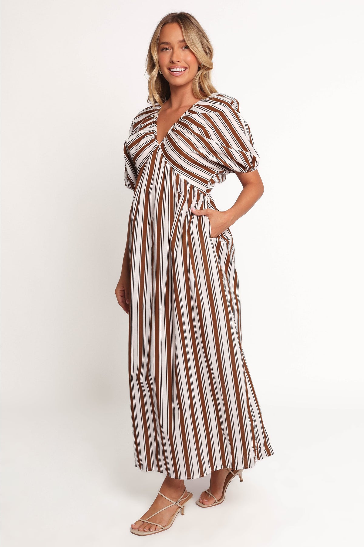 Sullivan Puff Sleeve Maxi Dress in Chocolate Stripe – view 4 of 8