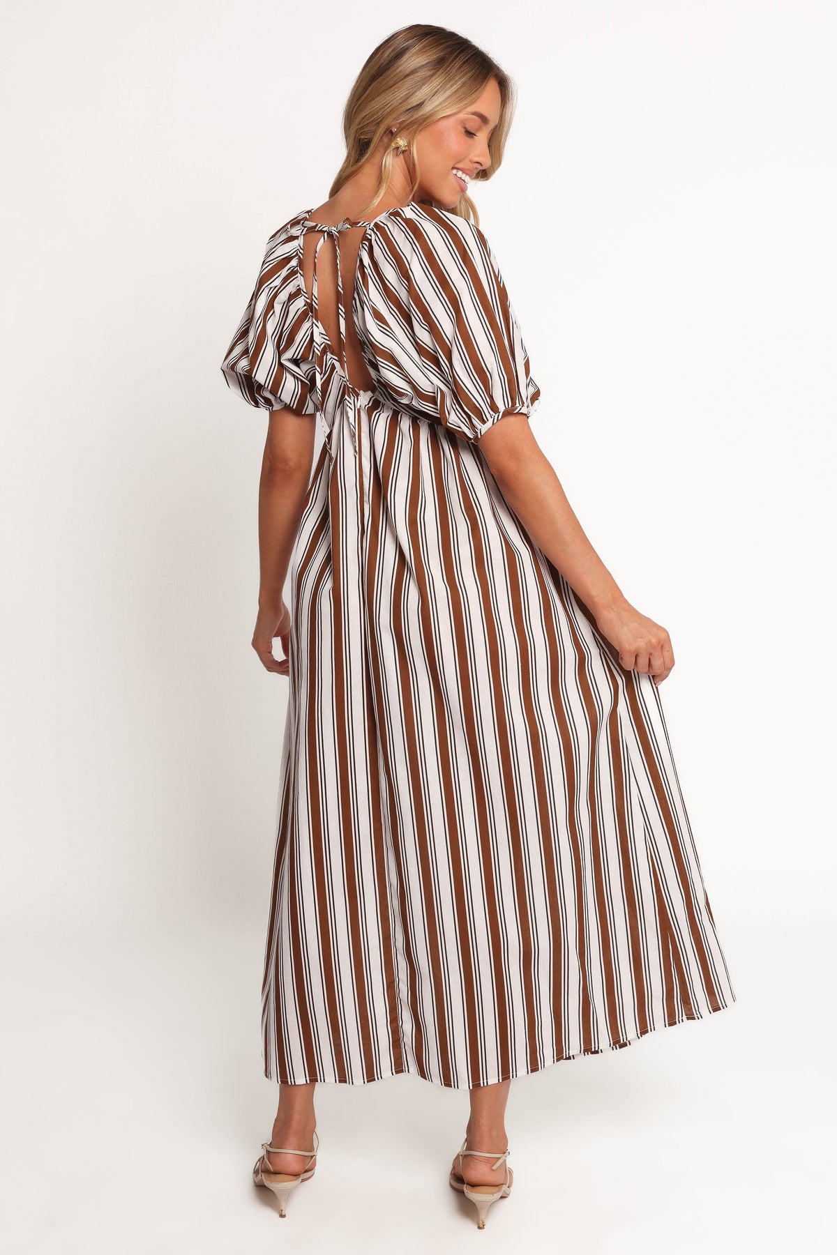 Sullivan Puff Sleeve Maxi Dress in Chocolate Stripe – view 5 of 8