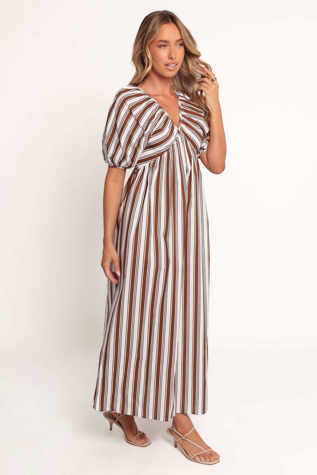 Sullivan Puff Sleeve Maxi Dress in Chocolate Stripe – view 6 of 8