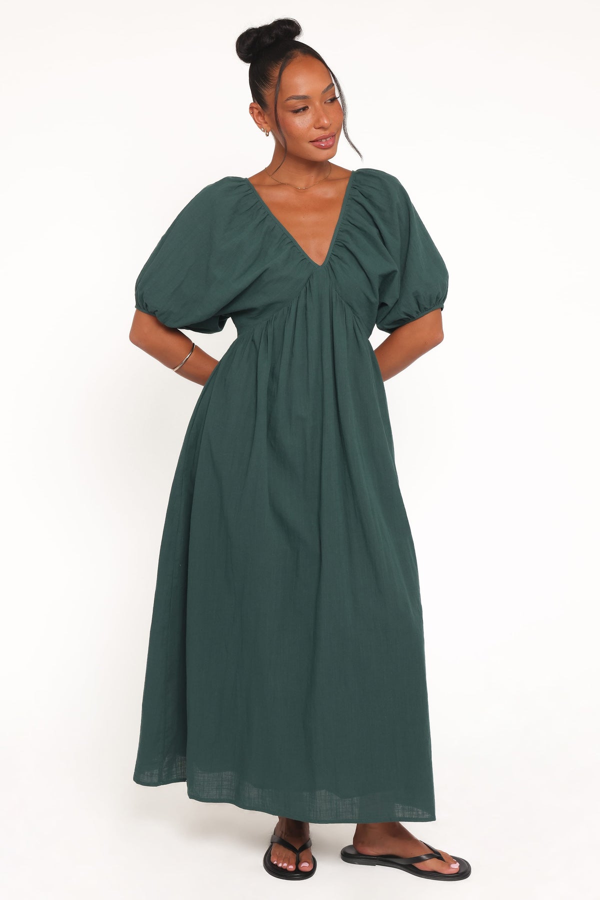 Sullivan Puff Sleeve Maxi Dress in Forest Green – view 2 of 7
