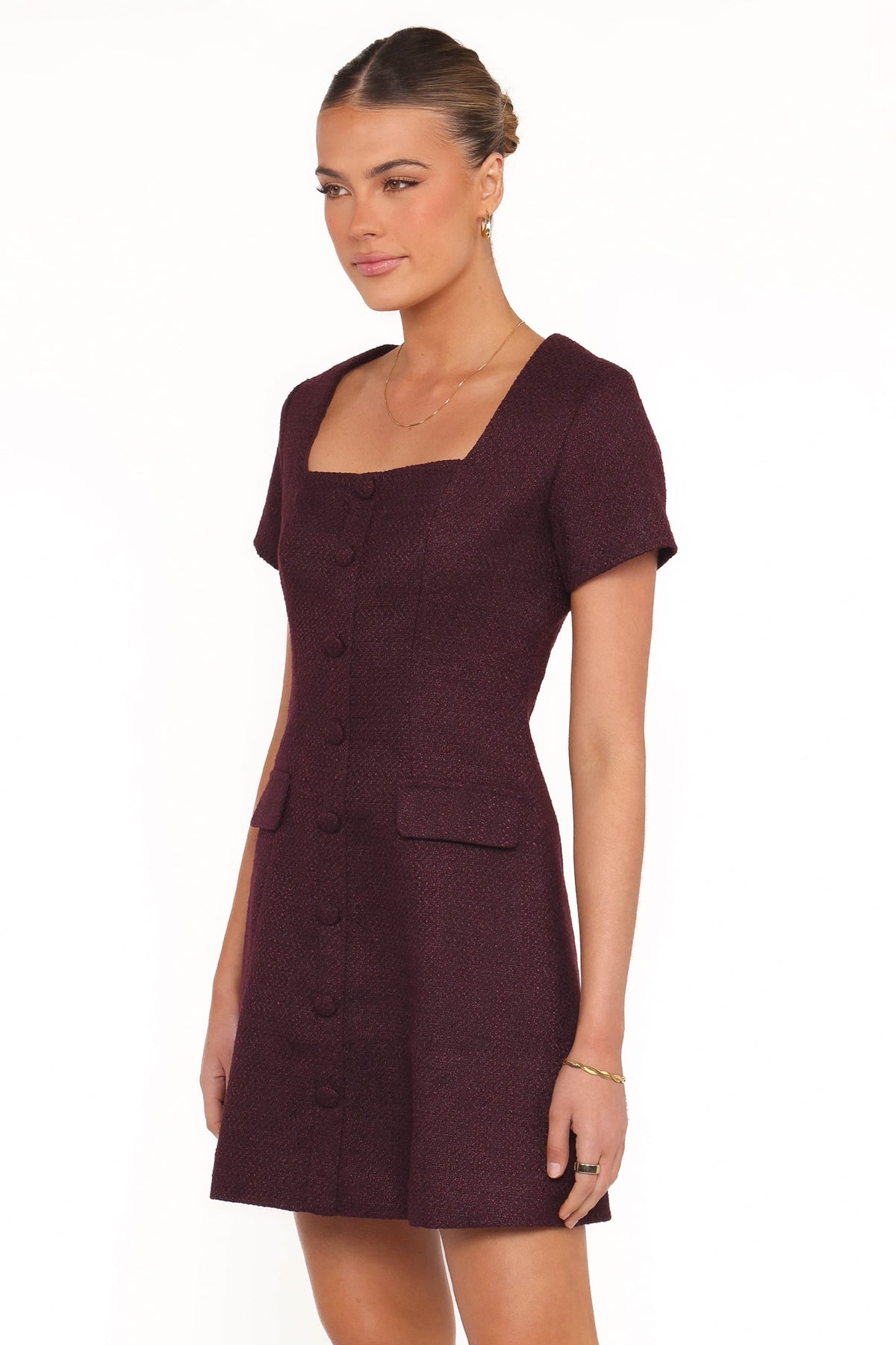 Sutton Mini Dress in Plum Tweed – view 3 of 6