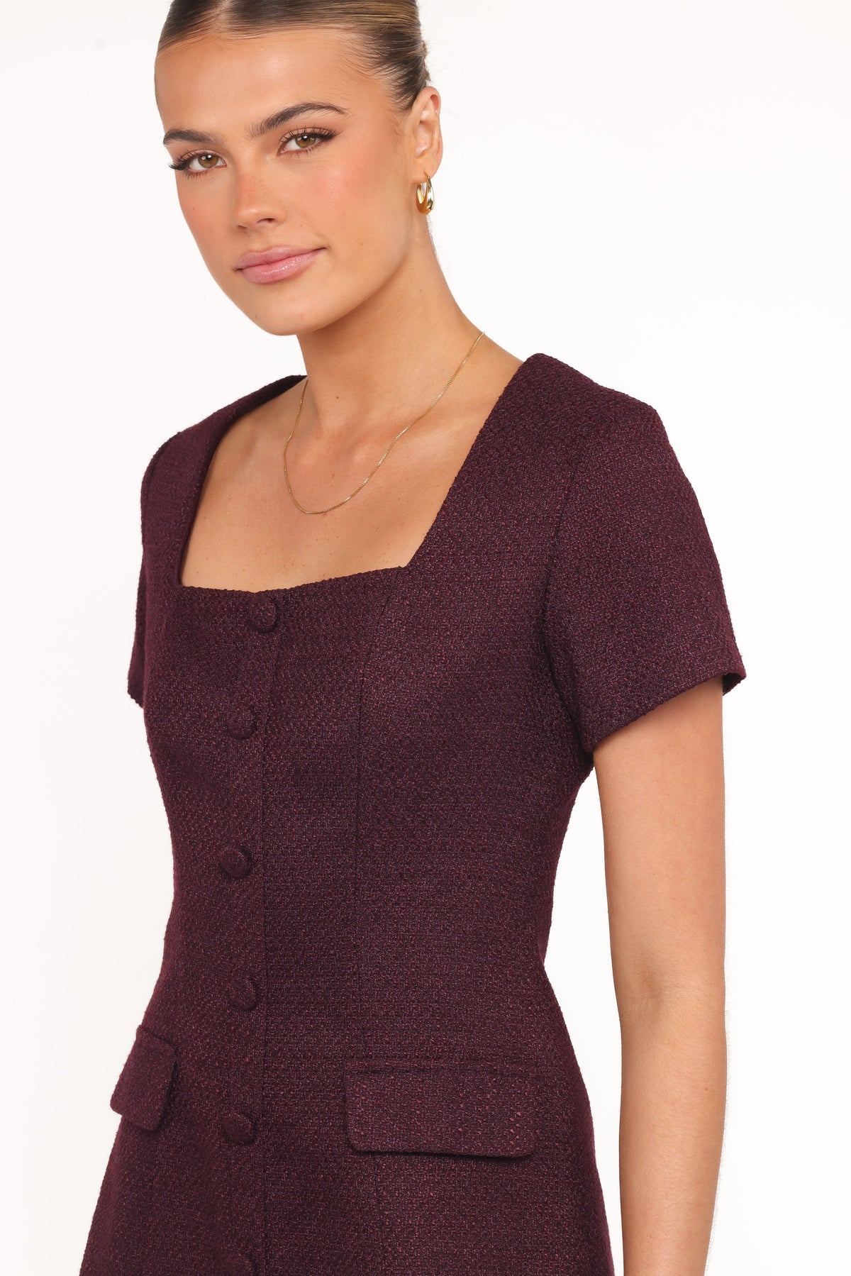 Sutton Mini Dress in Plum Tweed – view 2 of 6