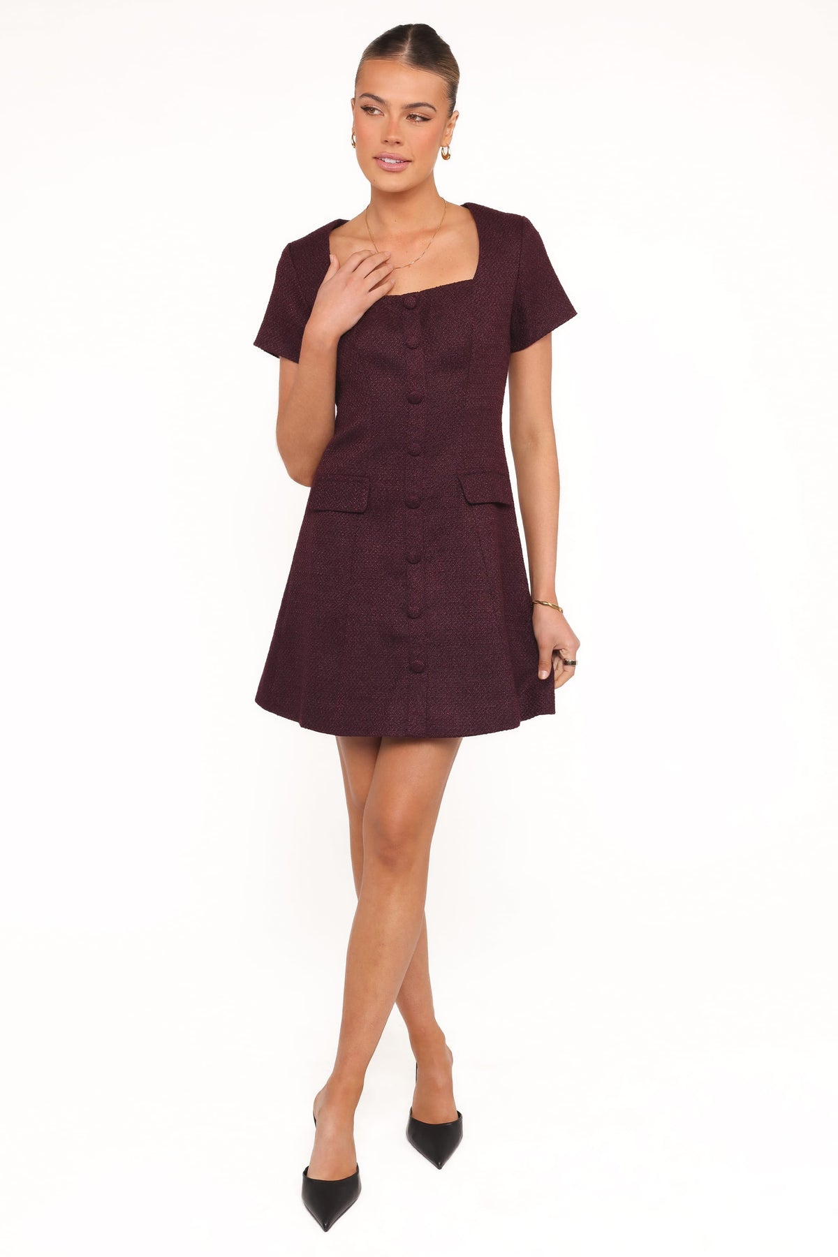Sutton Mini Dress in Plum Tweed – view 5 of 6