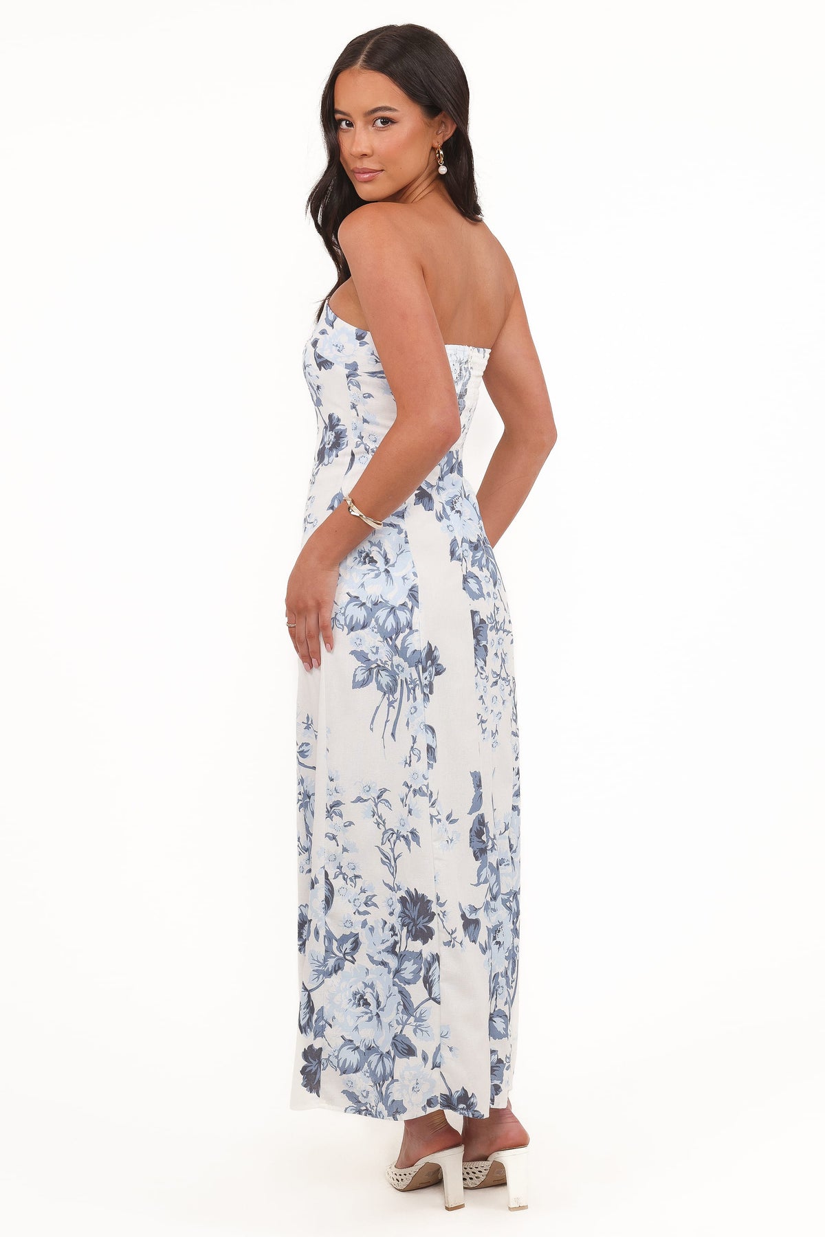 Tamira Strapless Midi Dress in Blue Floral – view 4 of 5