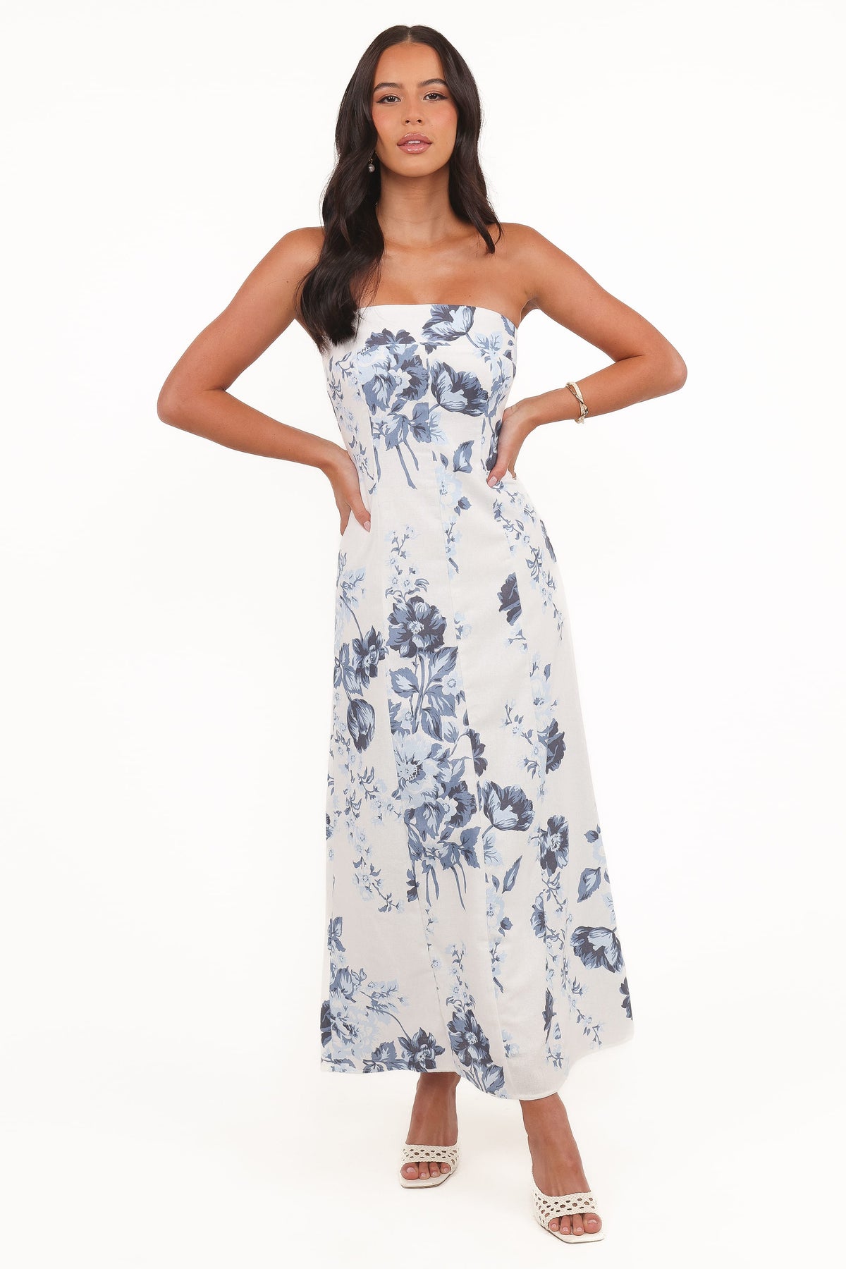 Tamira Strapless Midi Dress in Blue Floral – view 1 of 5
