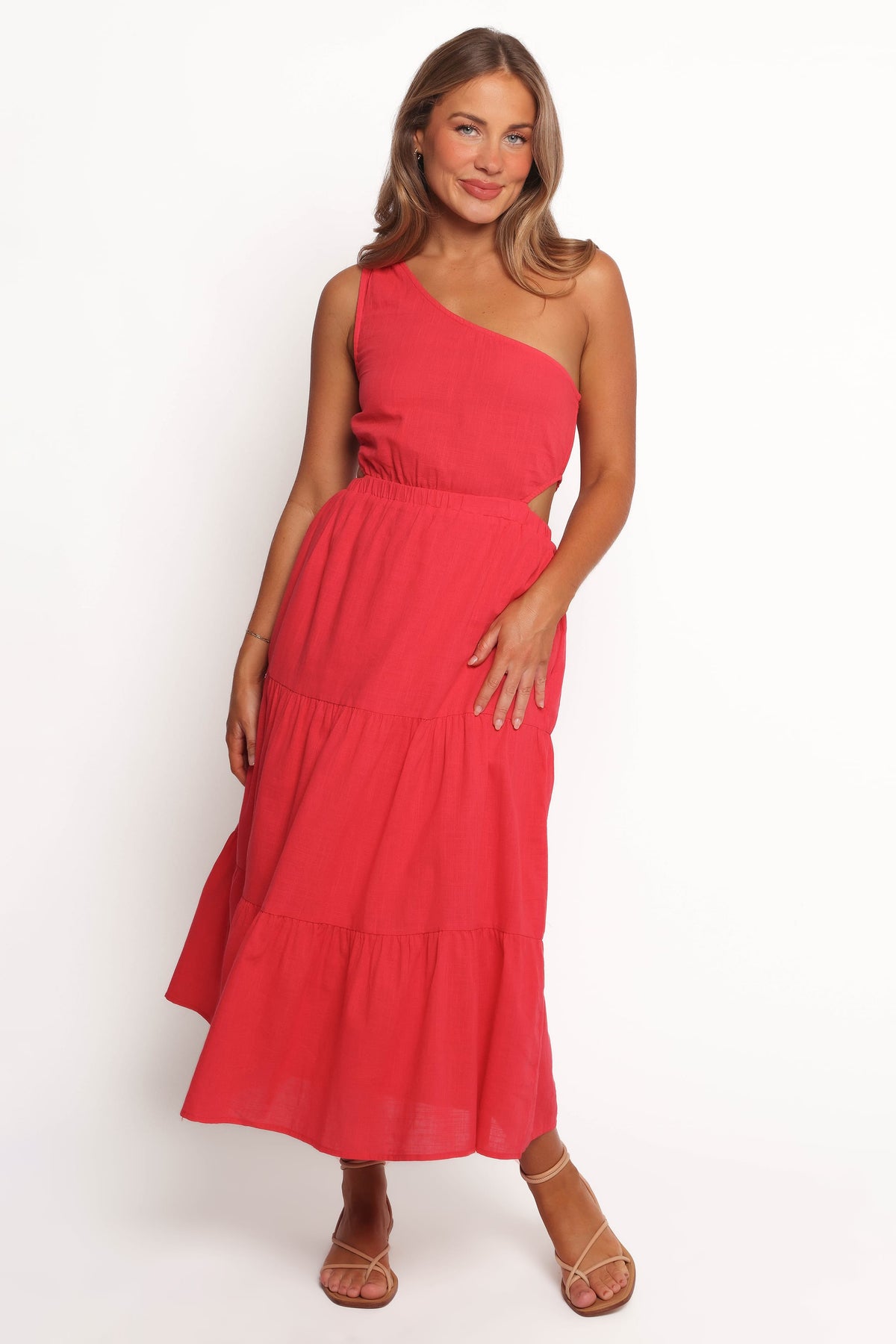 Teresa One Shoulder Midi Dress in Red – view 1 of 6