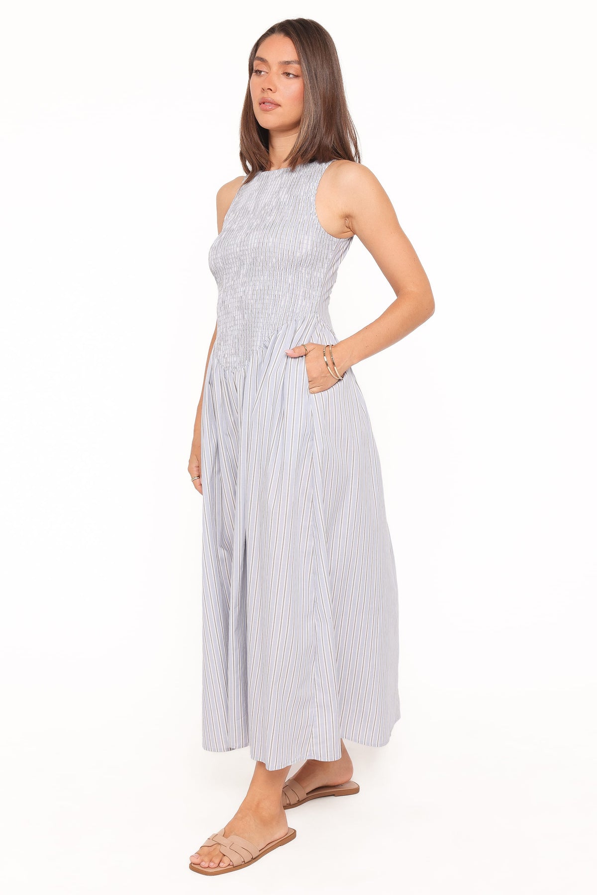 Tony Maxi Dress in Brown/Blue Stripe – view 3 of 6