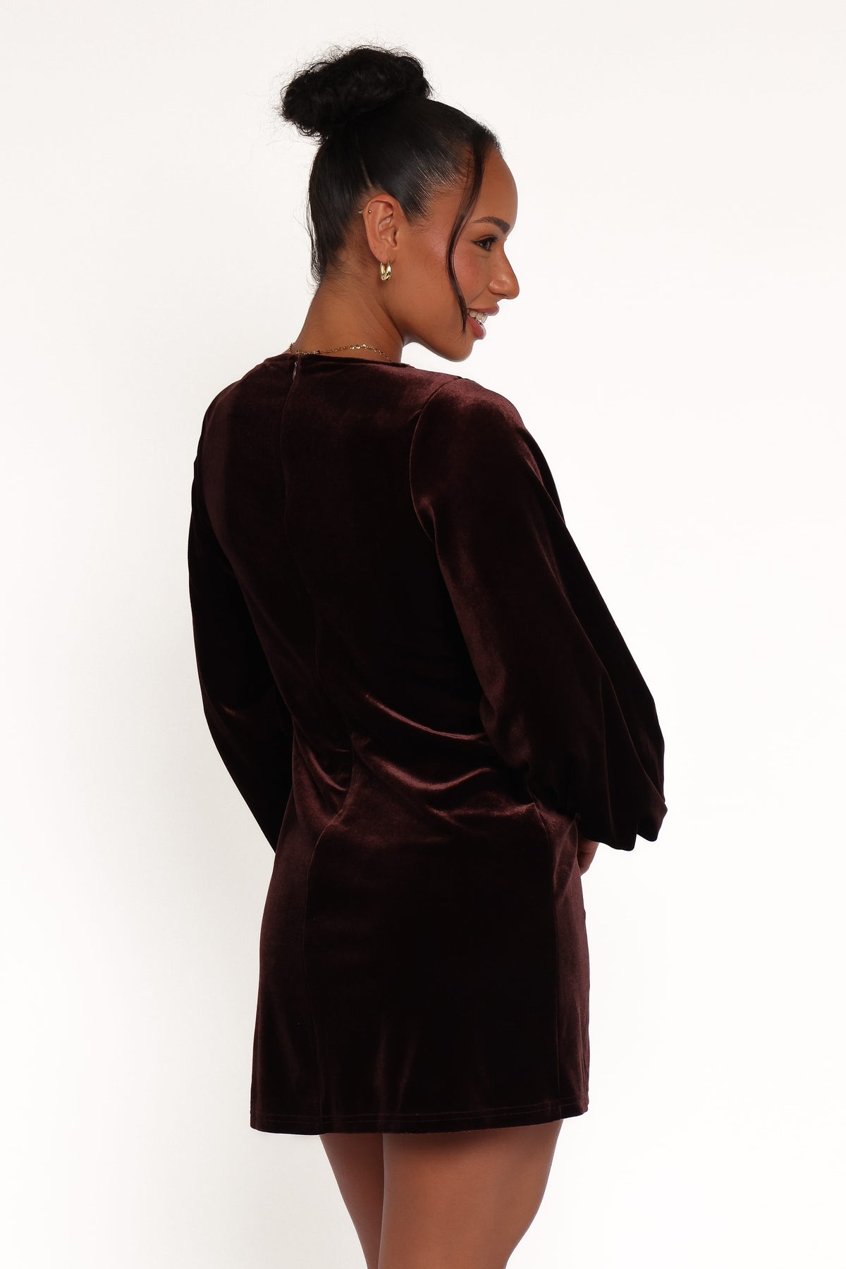 Twylar Long Sleeve Velvet Mini Dress in Brown – view 5 of 8
