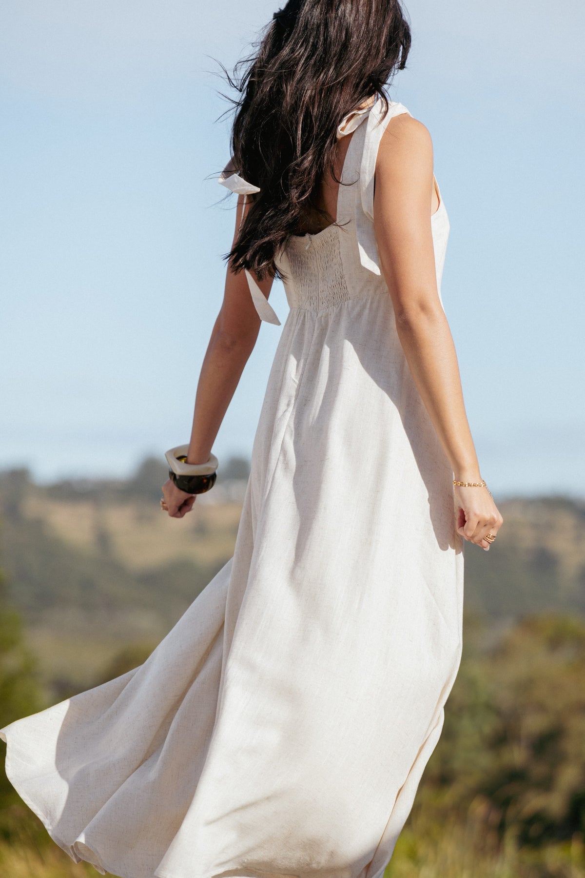 Valara Tie Shoulder Maxi Dress in Oatmeal – view 8 of 8