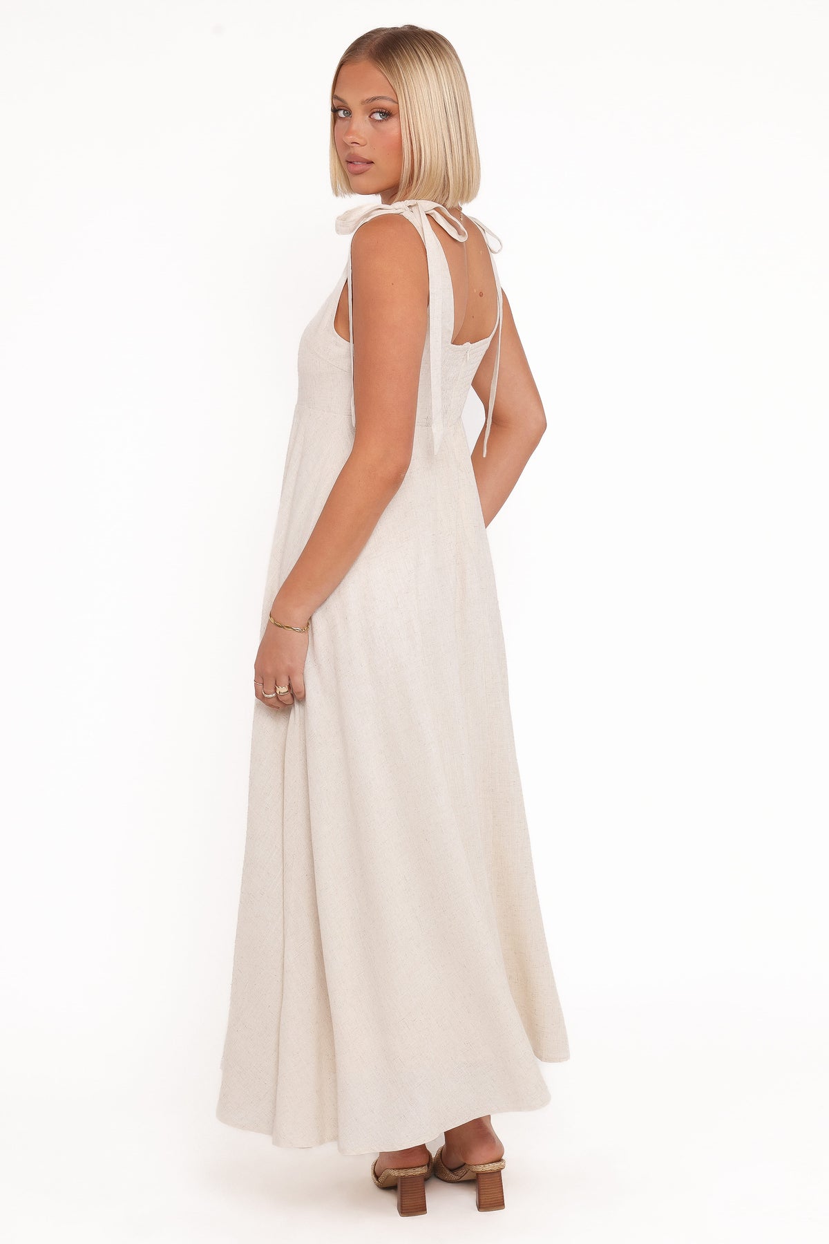Valara Tie Shoulder Maxi Dress in Oatmeal – view 4 of 8