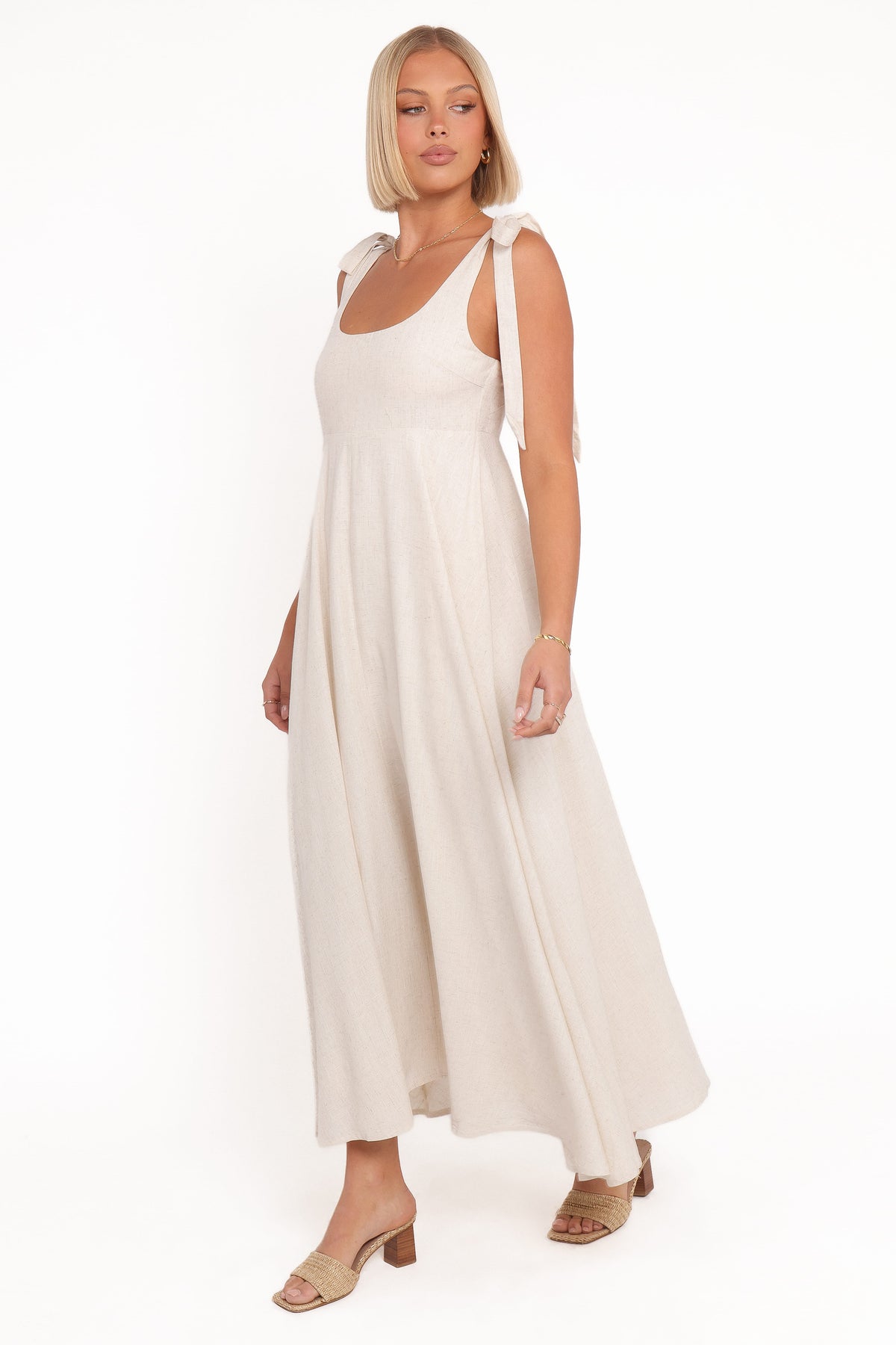 Valara Tie Shoulder Maxi Dress in Oatmeal – view 5 of 8