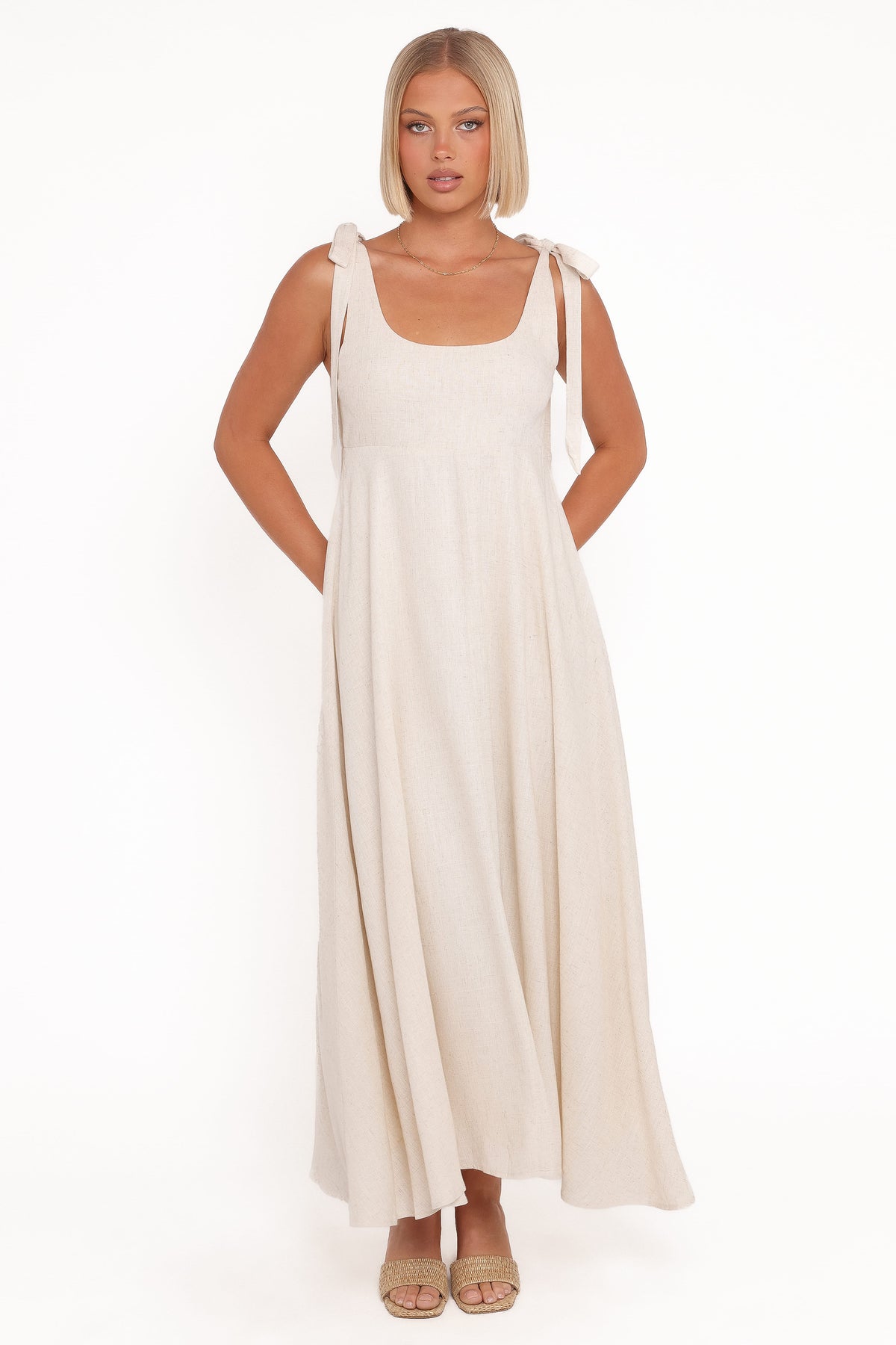 Valara Tie Shoulder Maxi Dress in Oatmeal – view 7 of 8