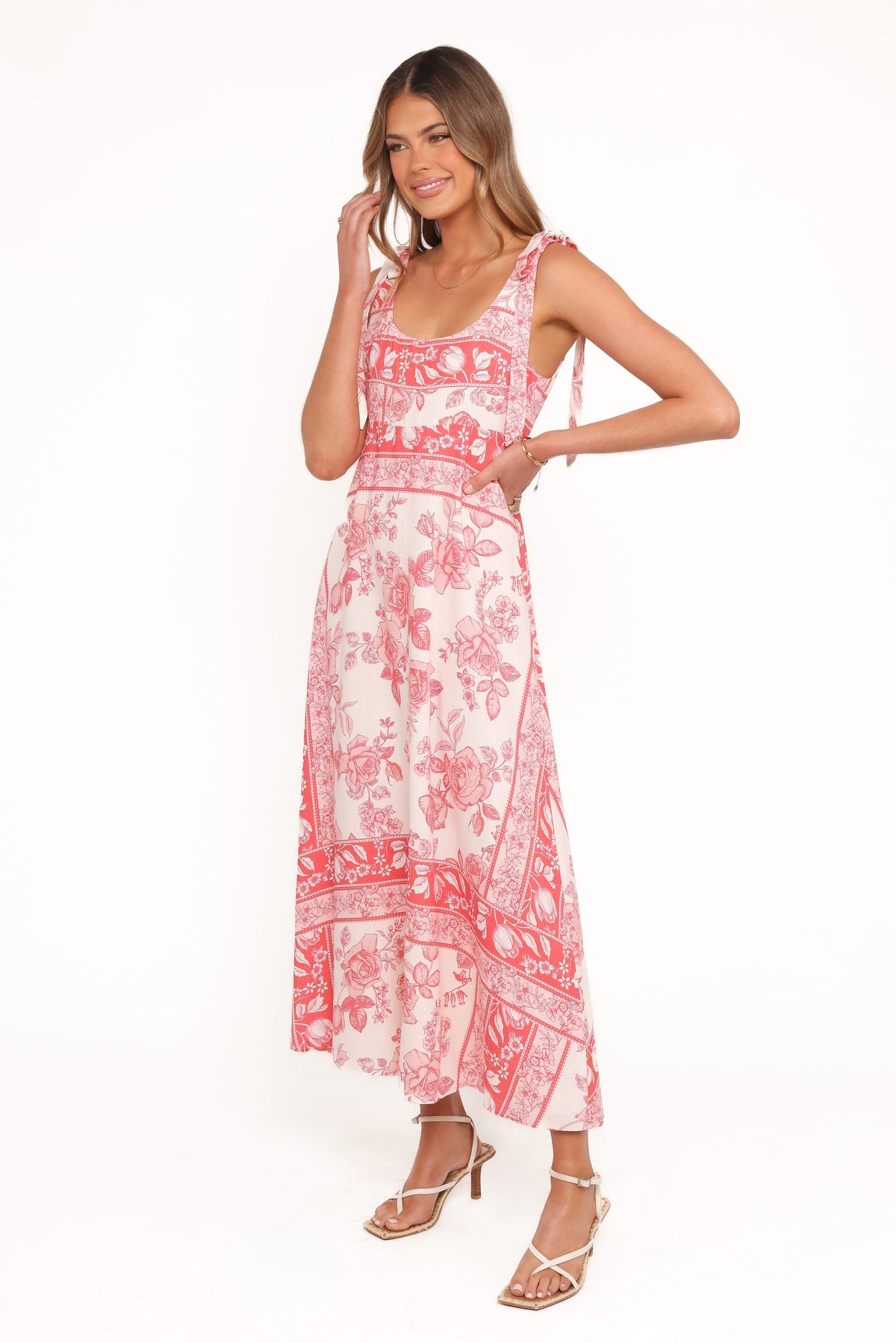 Valara Tie Shoulder Maxi Dress in Rose Tile – view 3 of 6