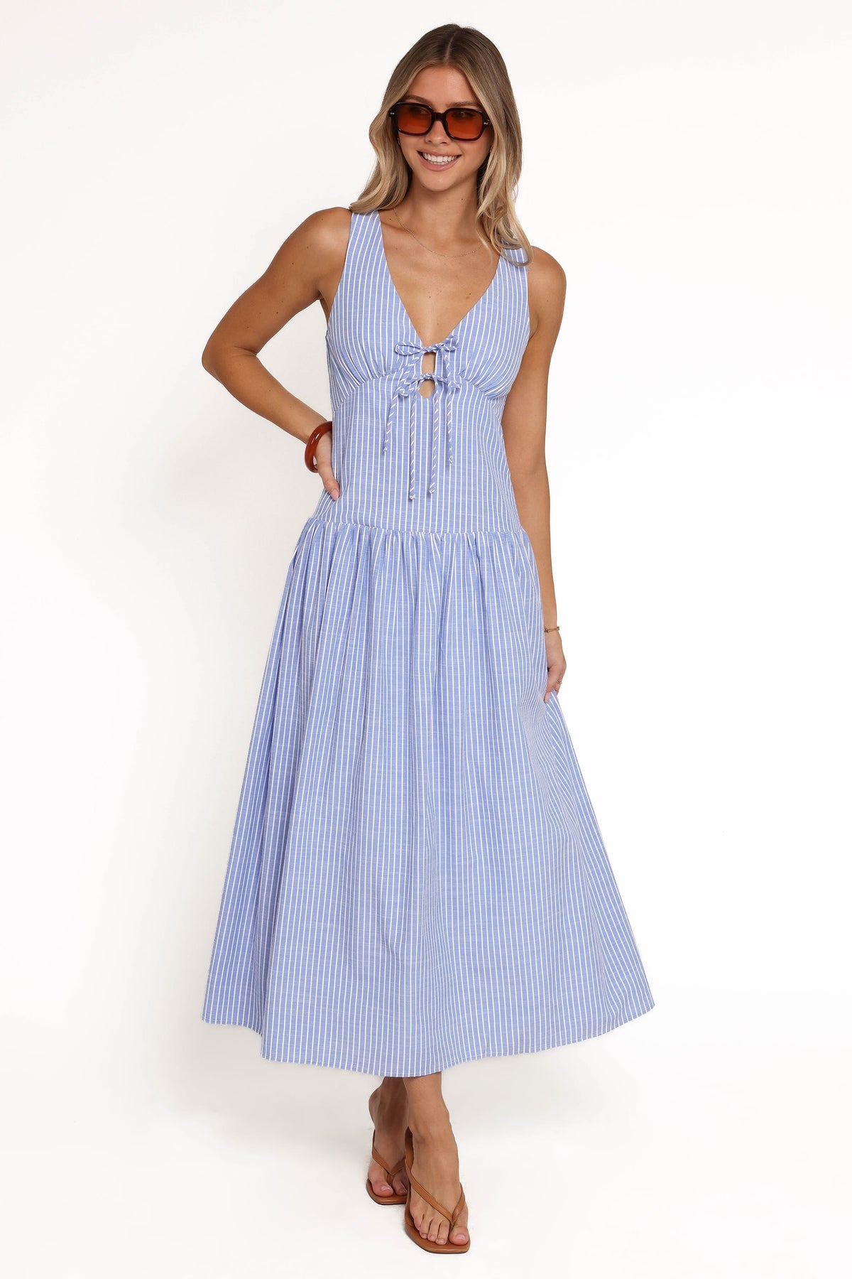 Vanessa Maxi Dress in Navy Pinstripe – view 2 of 8
