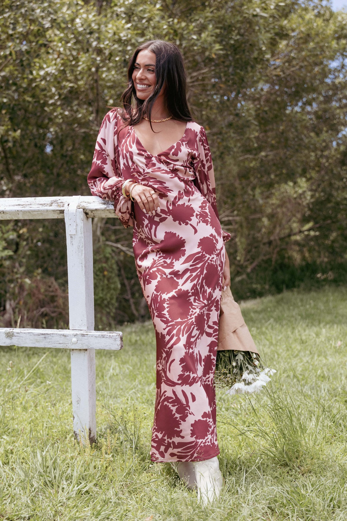 Varly Long Sleeve Dress in Pale Burgundy – view 1 of 7
