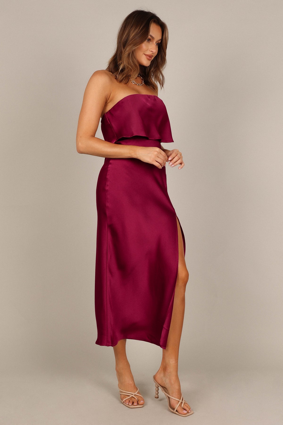 Vienna Strapless Midi Dress in Berry – view 6 of 11