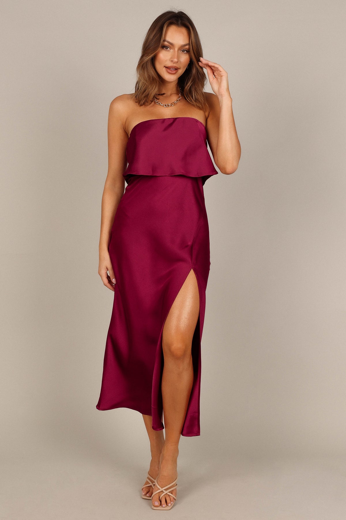 Vienna Strapless Midi Dress in Berry – view 7 of 11