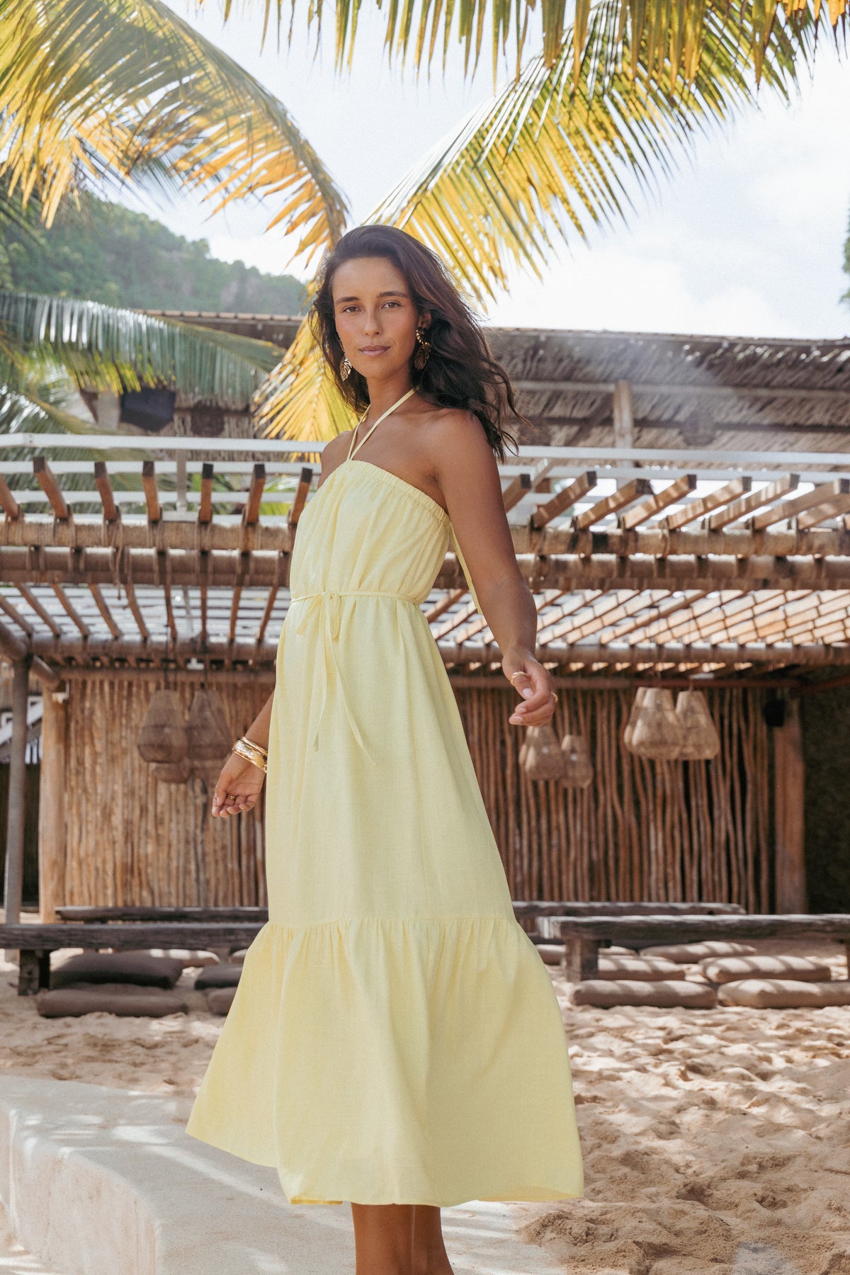 View Halterneck Maxi Dress in Lemon – view 1 of 9