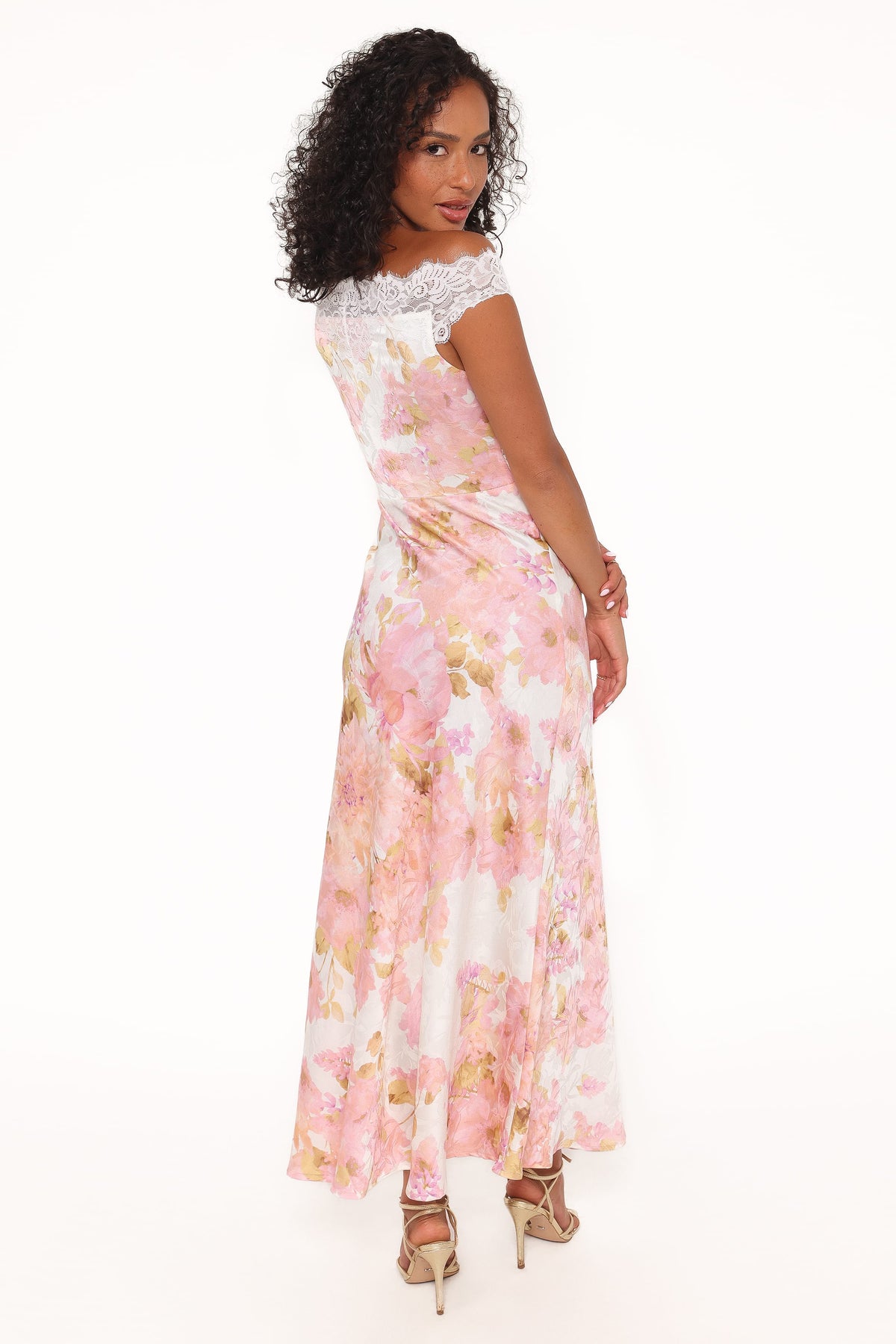 Voss Off Shoulder Lace Maxi Dress in Pink Floral – view 4 of 5