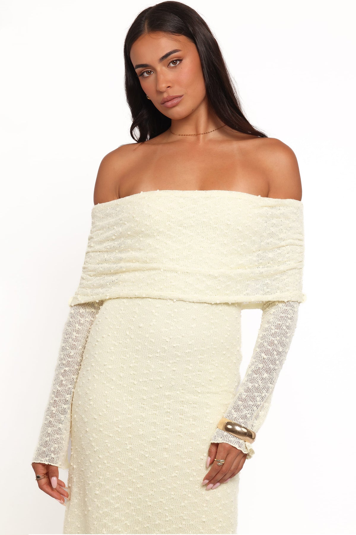 Wilma Off Shoulder Dress in Butter Yellow – view 2 of 5