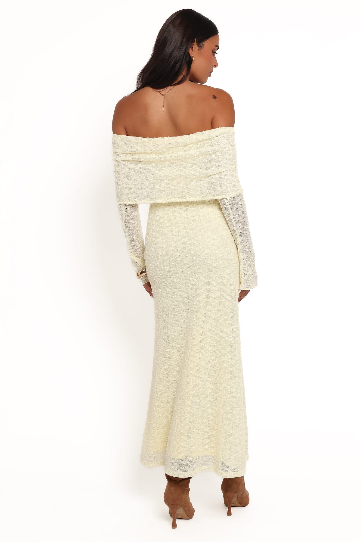 Wilma Off Shoulder Dress in Butter Yellow – view 4 of 5