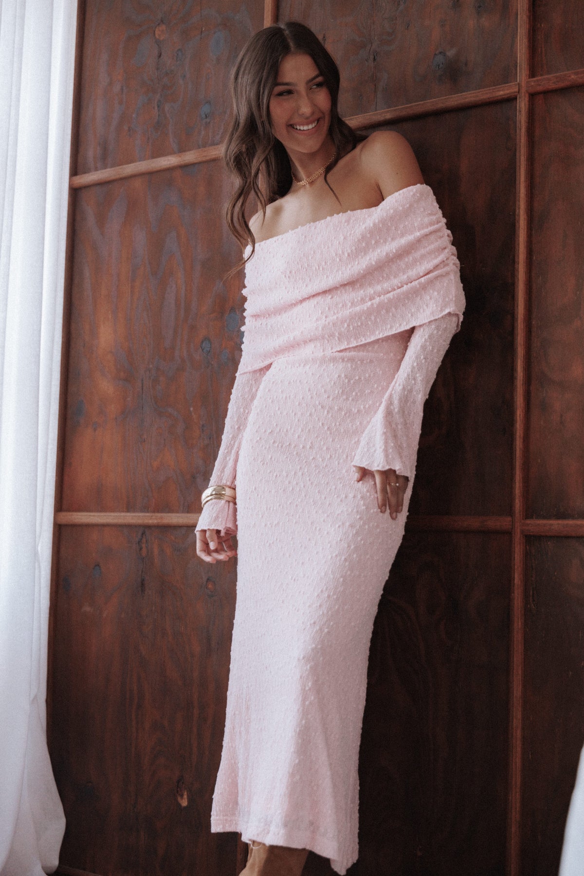 Wilma Off Shoulder Dress in Pink – view 8 of 8