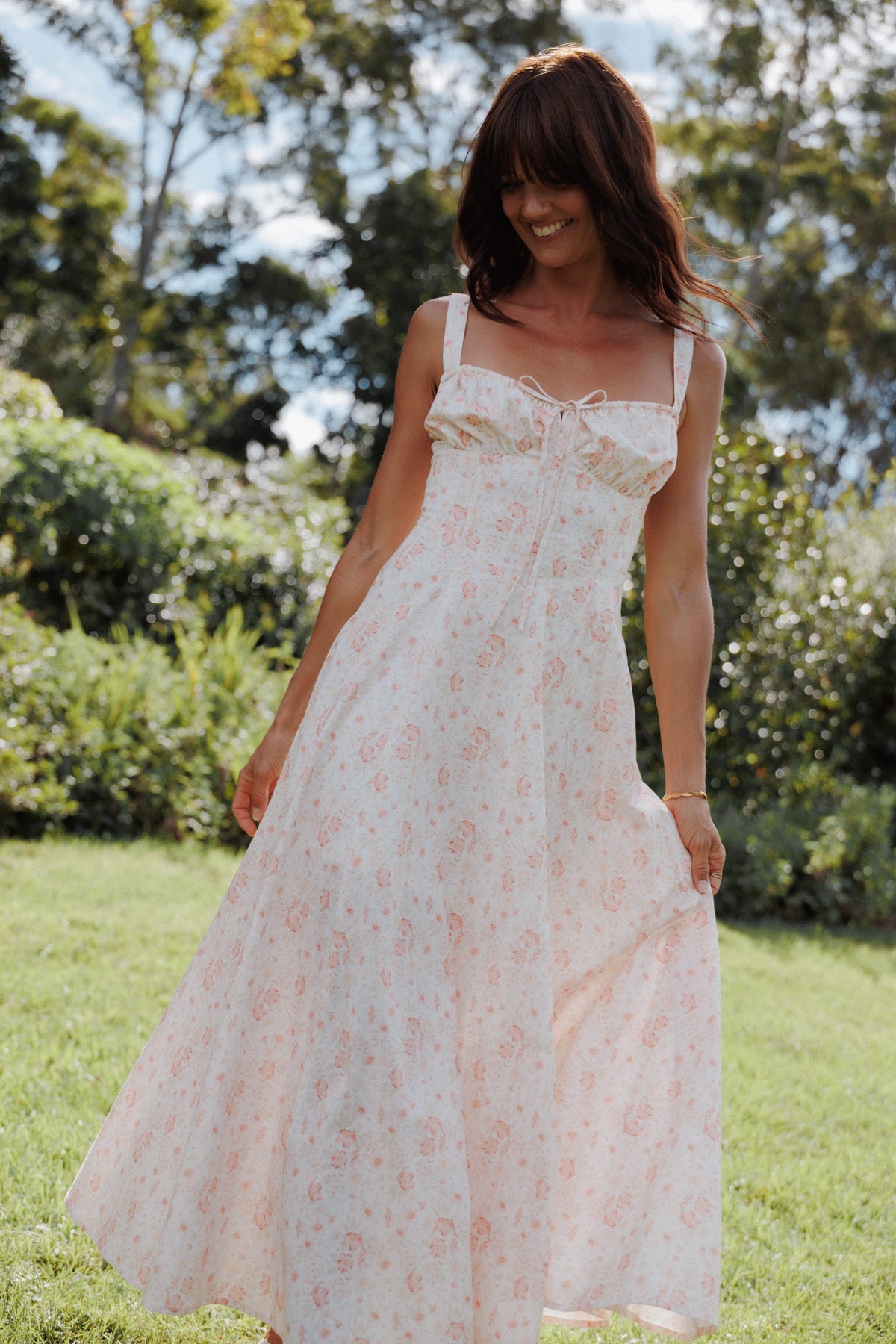 Wisteria Midi Dress in Peach Ditsy Floral – view 1 of 7