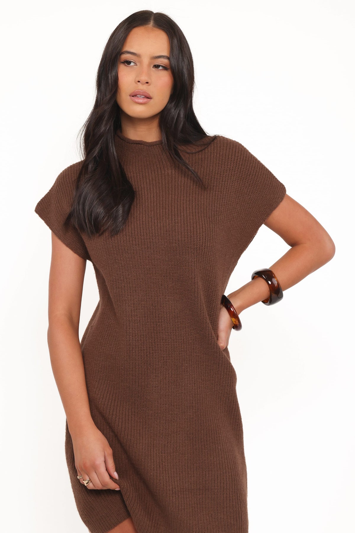 Wright Knit Mini Dress in Chocolate Brown – view 2 of 8
