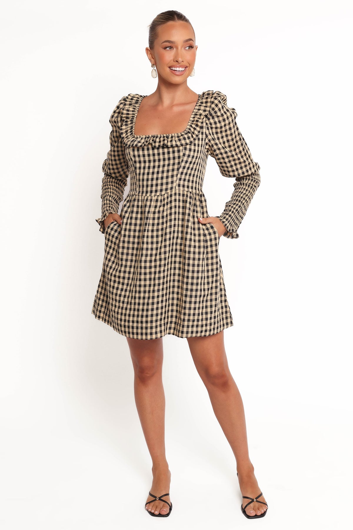 Xenia Mini Dress in Black/Beige Gingham – view 3 of 8