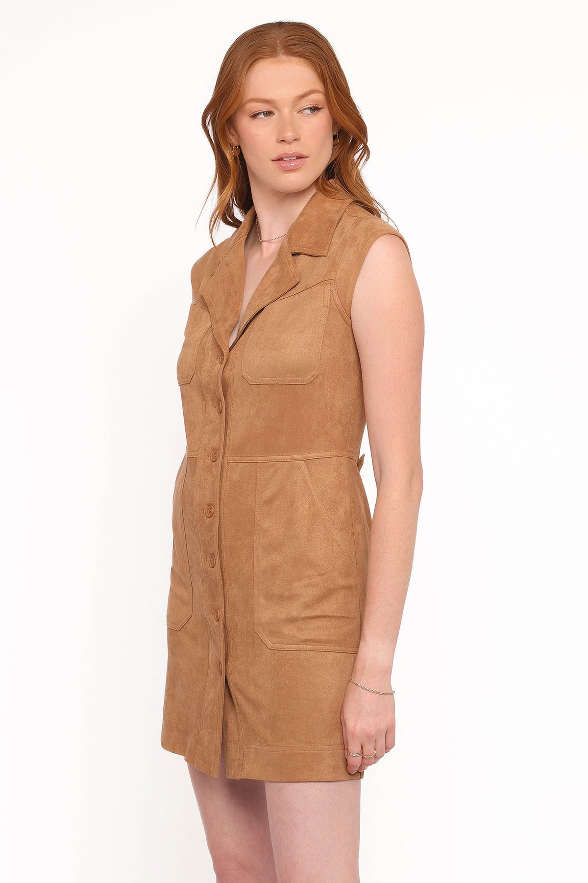 Xoey Suede Mini Dress in Camel – view 3 of 6