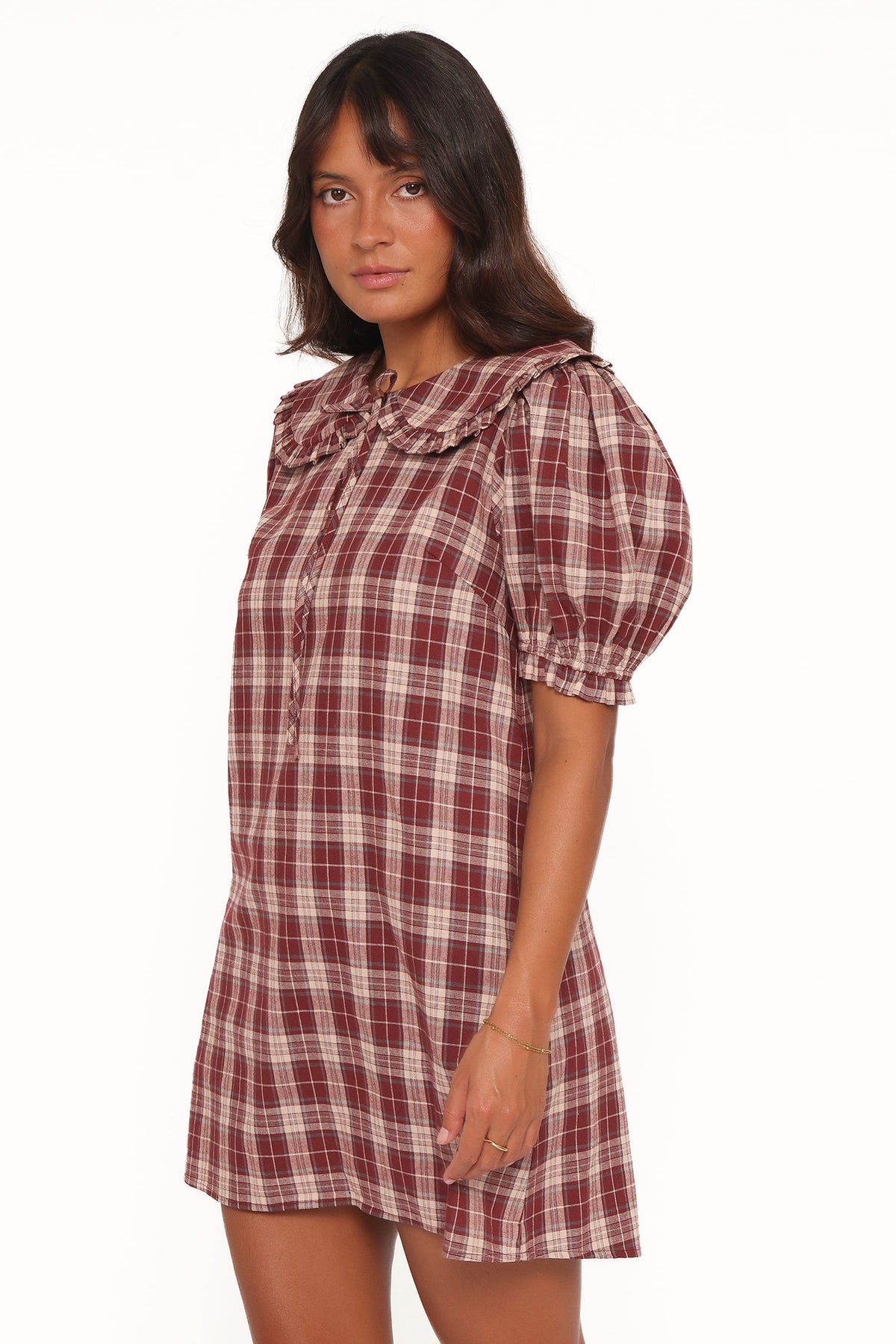 Yaris Mini Dress in Burgundy Plaid – view 4 of 9