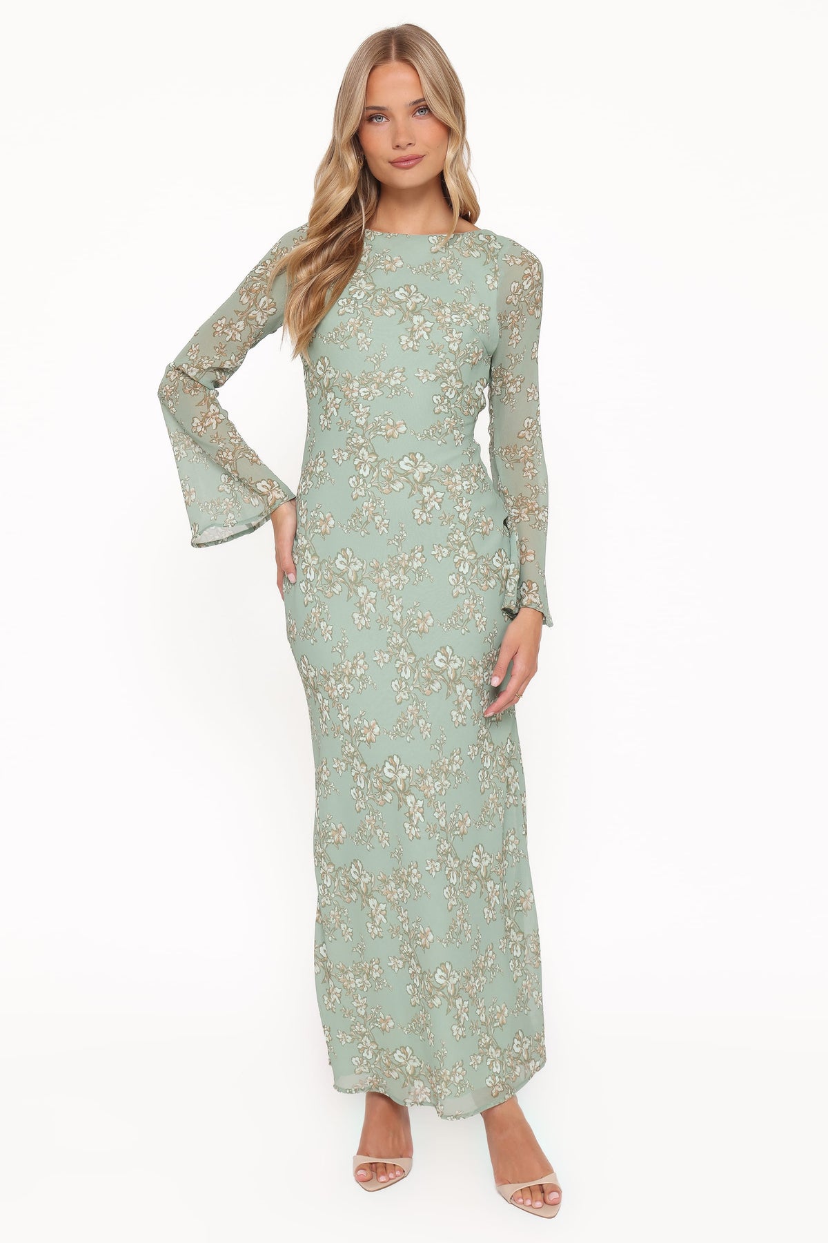 Yolanda Long Sleeve Maxi Dress in Sage Green Floral – view 2 of 8