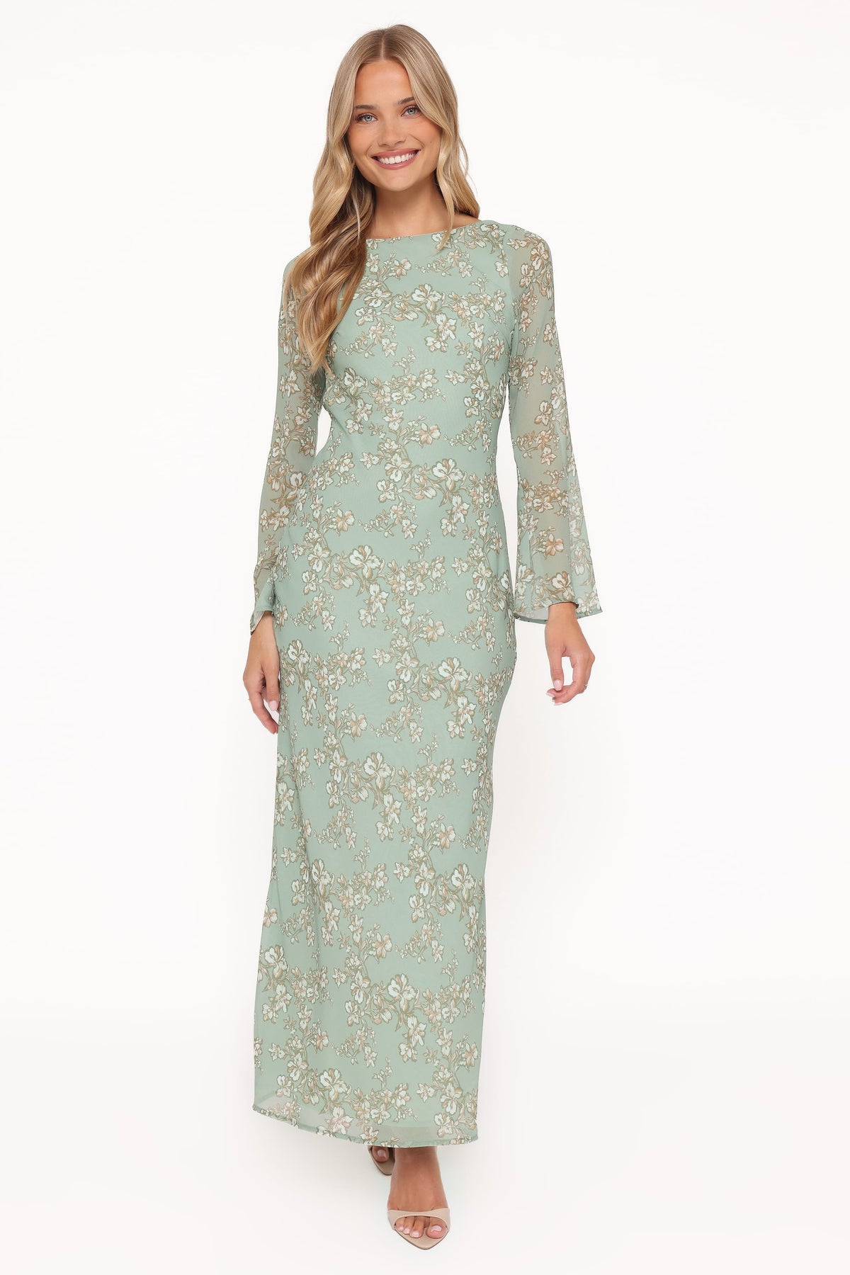 Yolanda Long Sleeve Maxi Dress in Sage Green Floral – view 6 of 8