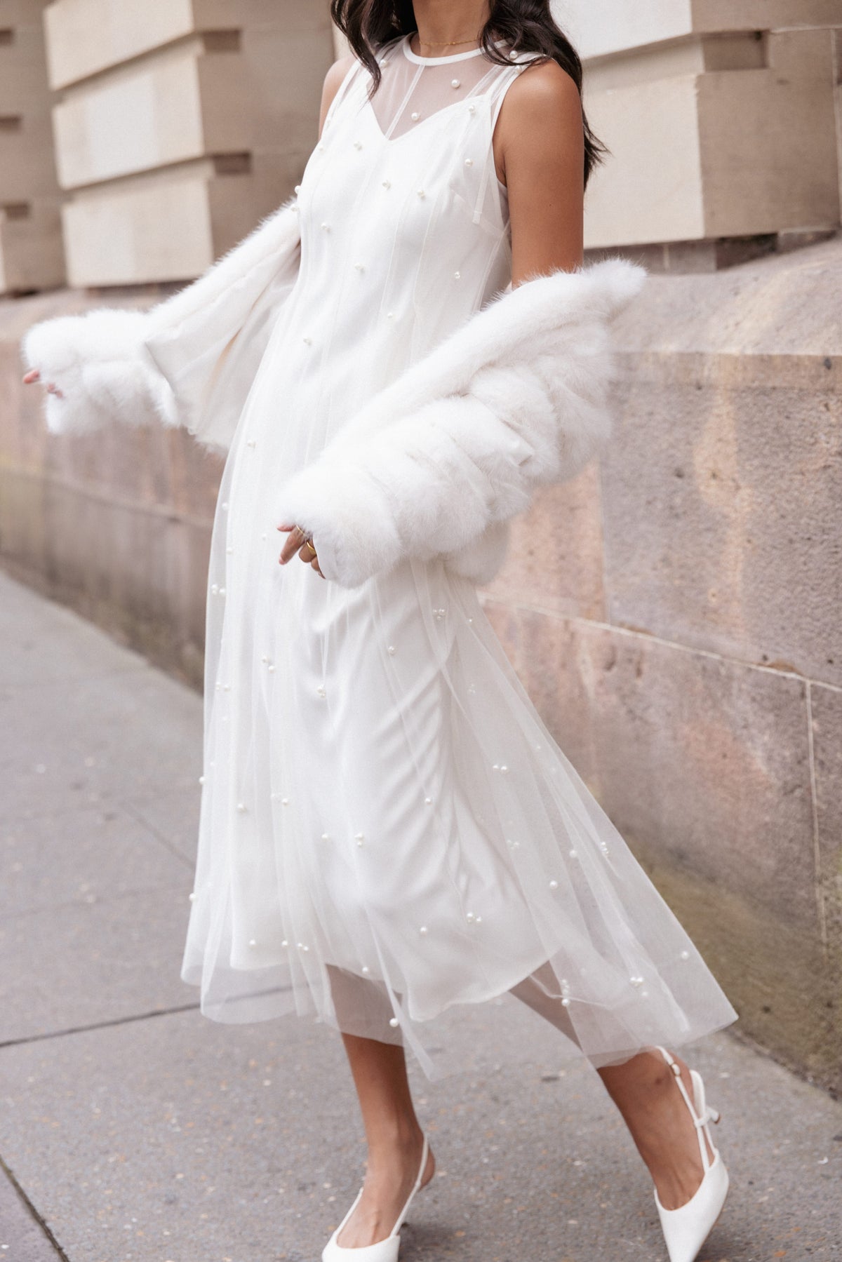 Yulia Pearl Midi Dress in Ecru – view 1 of 8