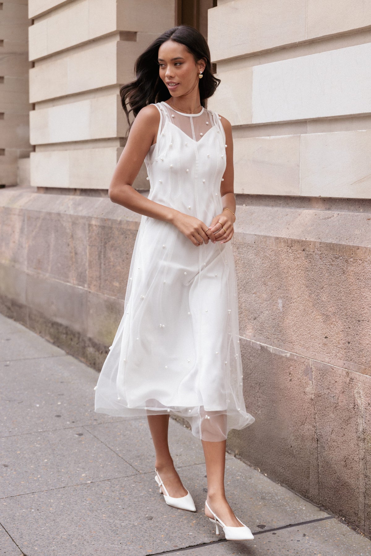 Yulia Pearl Midi Dress in Ecru – view 8 of 8