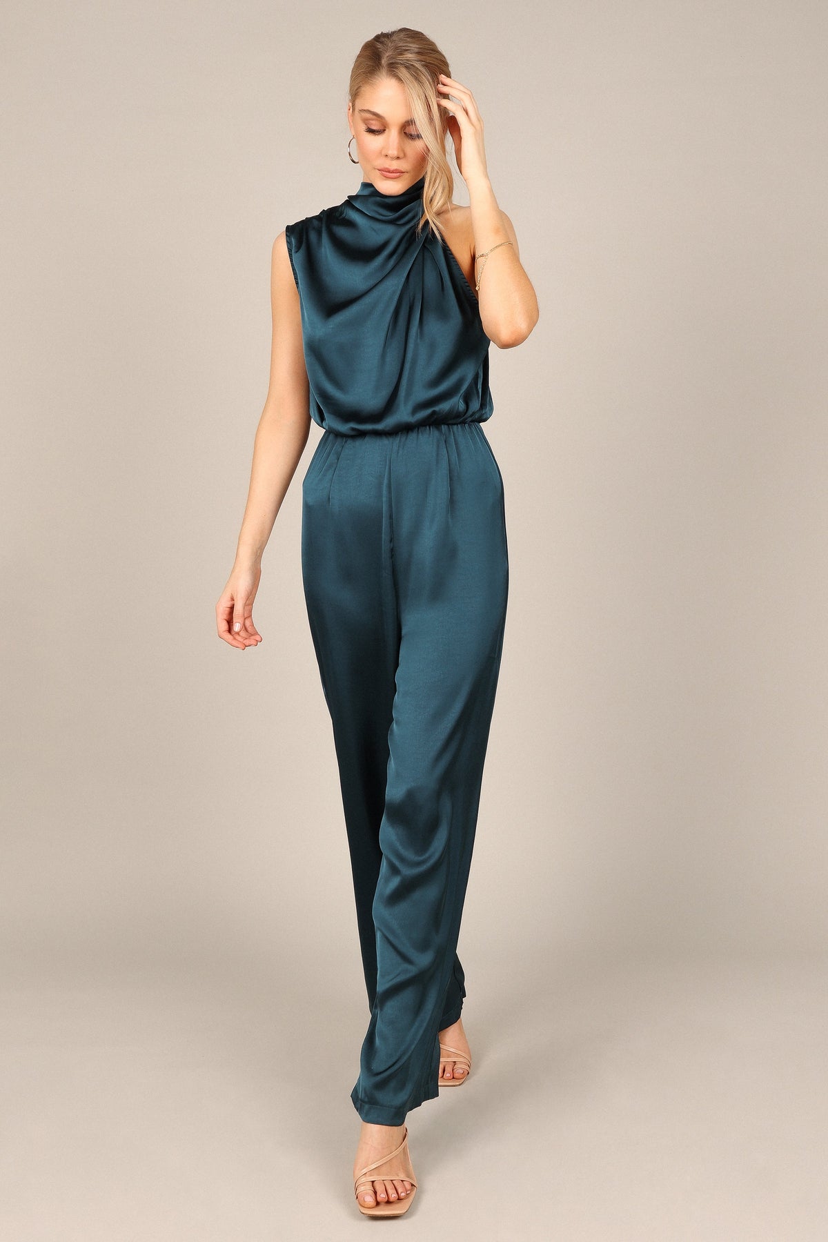 Savannah One Shoulder Jumpsuit in Teal – view 4 of 8