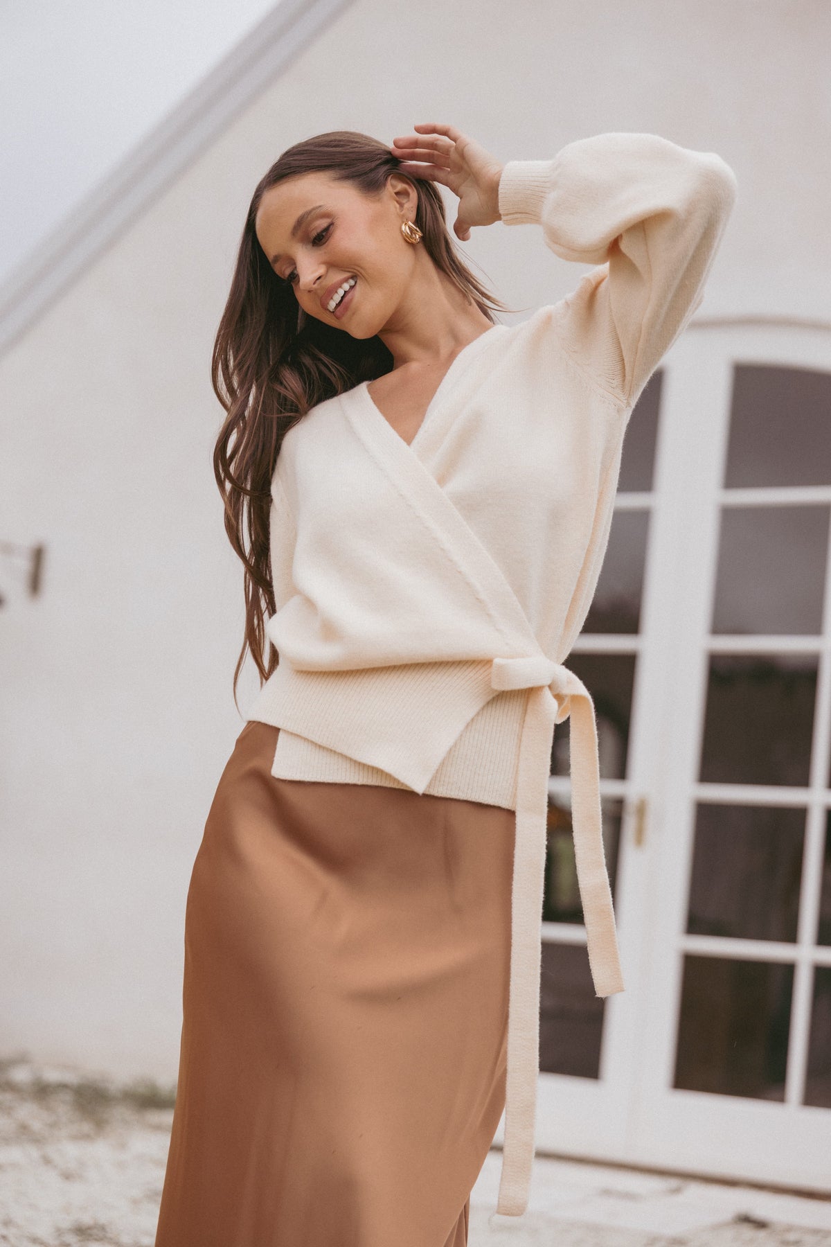 Abbey Ballet Wrap Cardigan in Cream – view 1 of 7