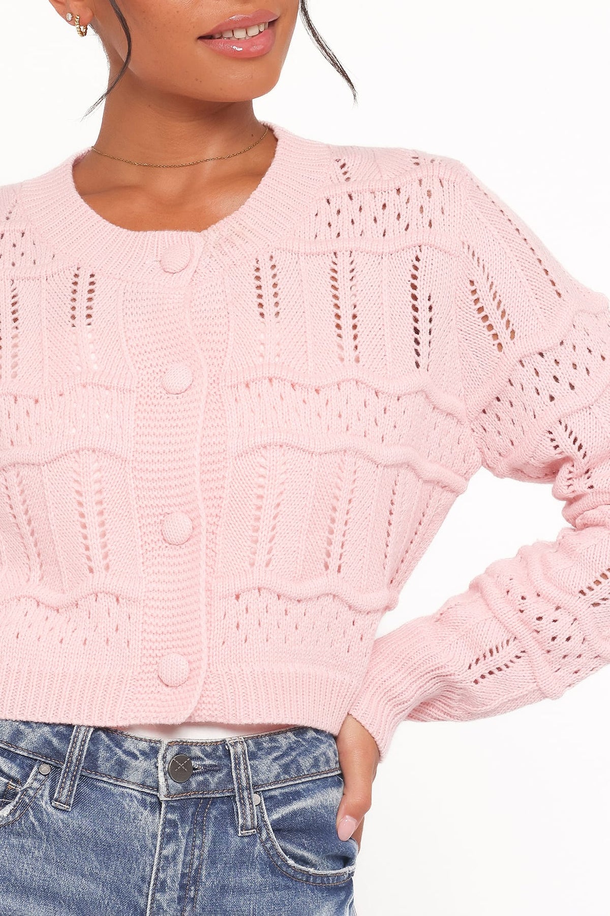 Aidy Crop Button Front Cardigan in Pink – view 5 of 6