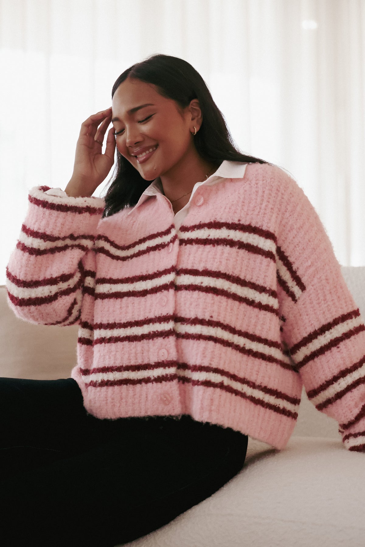 Albertine Cardigan in Pink Stripe – view 1 of 9