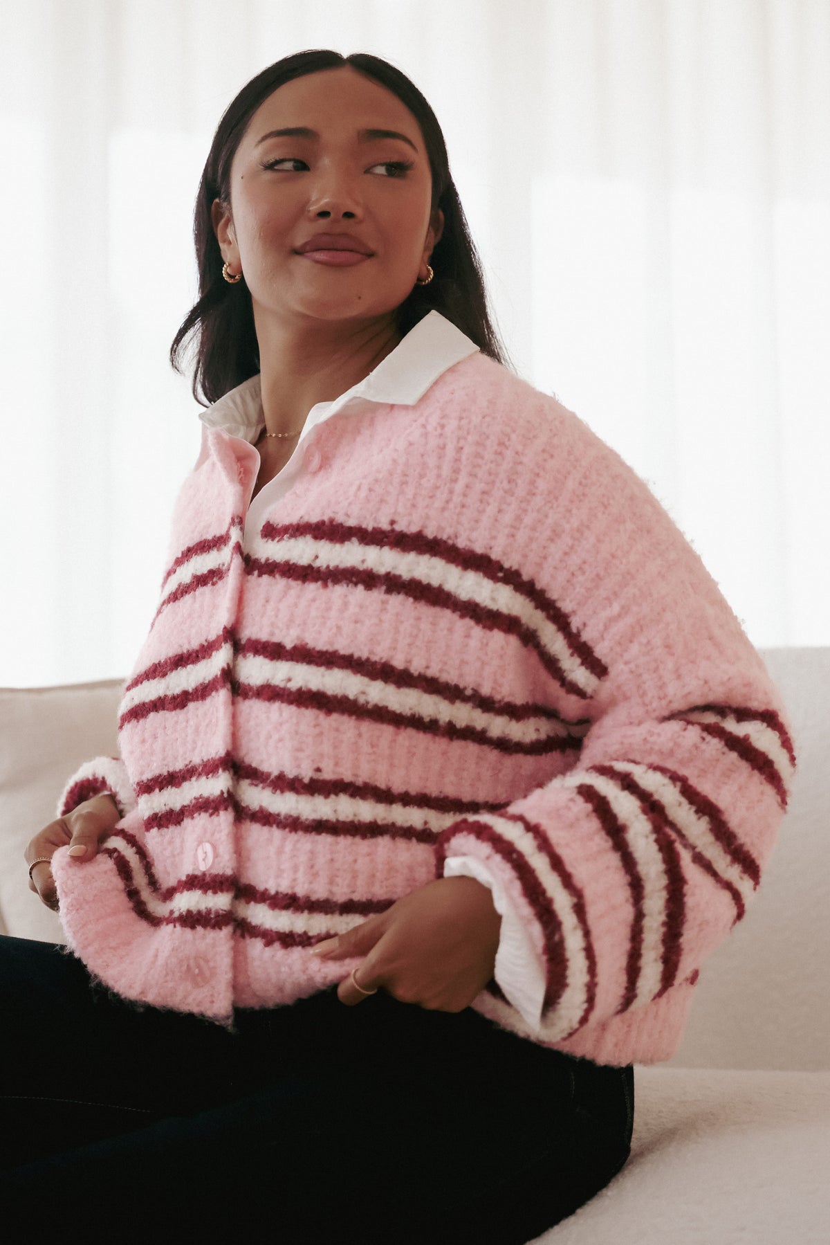 Albertine Cardigan in Pink Stripe – view 9 of 9