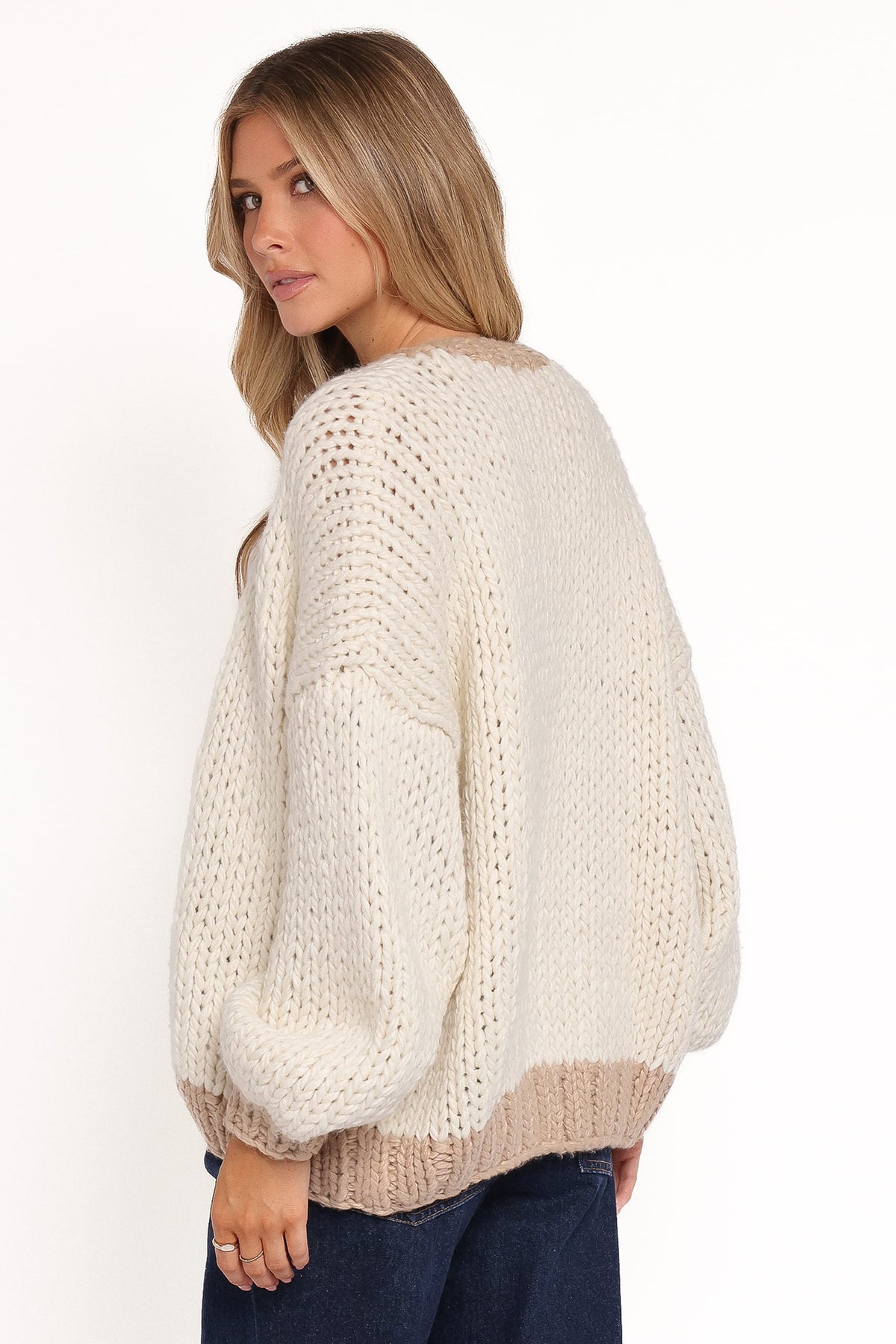Anige Contrast Trim Cardigan in Cream – view 4 of 6