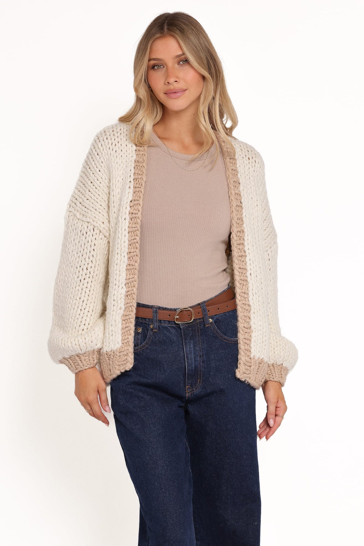 Anige Contrast Trim Cardigan in Cream – view 1 of 6