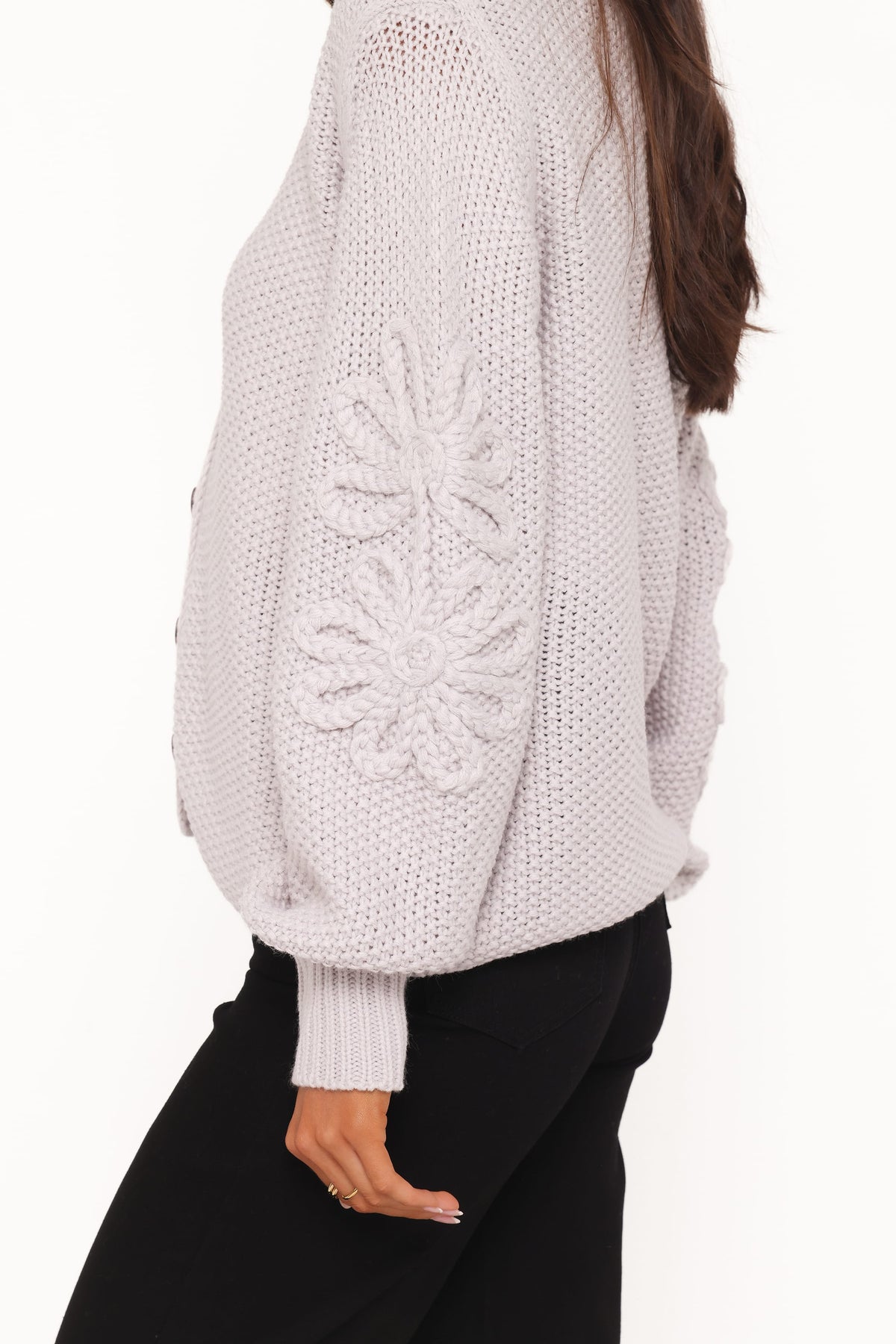 Arcadia Floral Cardigan in Light Grey – view 2 of 6