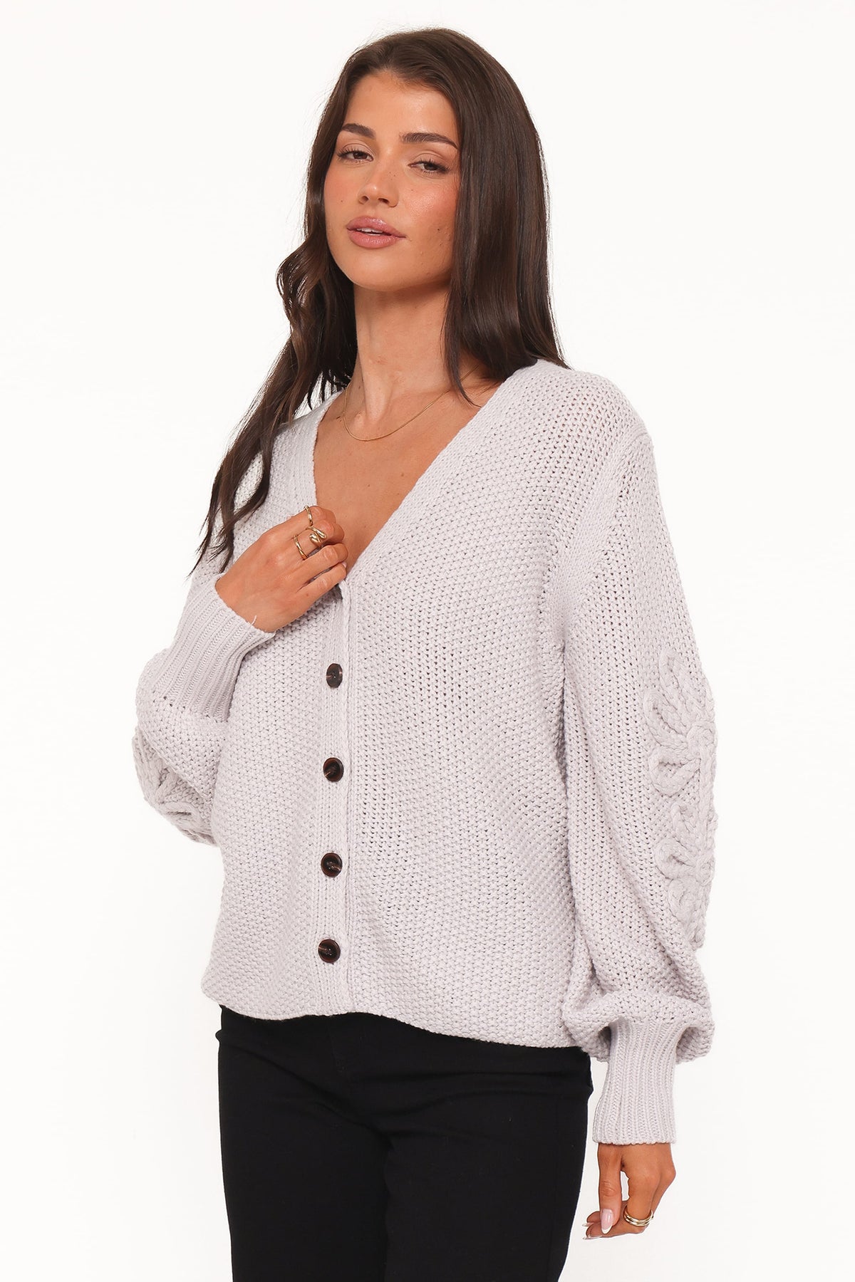 Arcadia Floral Cardigan in Light Grey – view 3 of 6